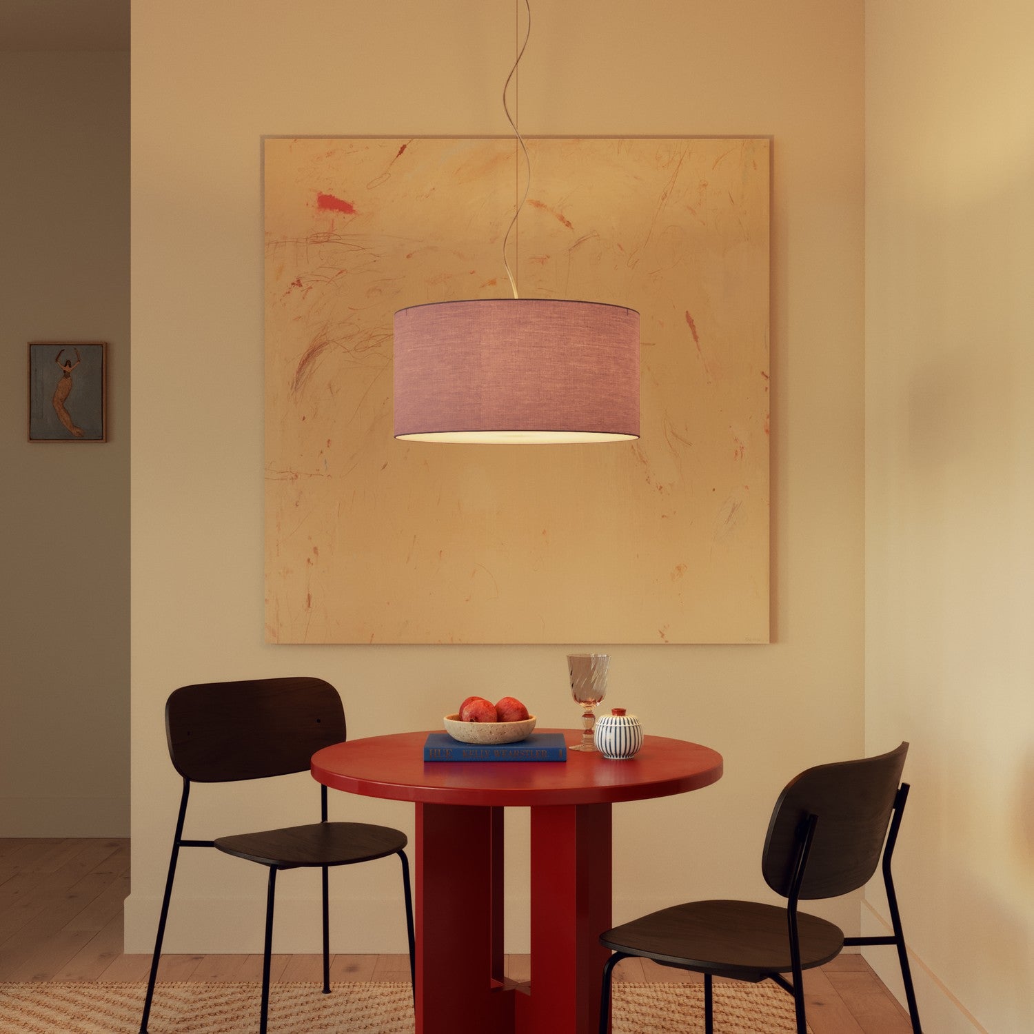 Lampada a sospensione con paralume in tessuto Cilindro Medium - Made in Italy - Teletta Lilla No