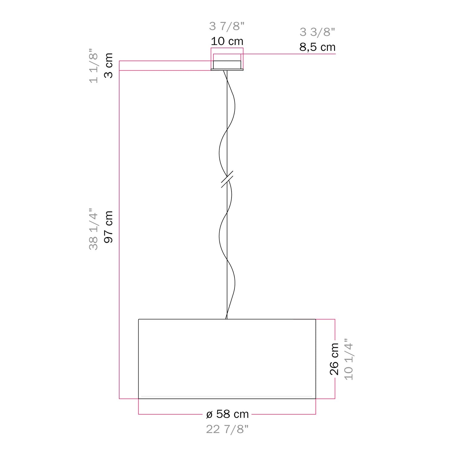 Lampada a sospensione con paralume in tessuto Cilindro Large - Made in Italy - Teletta Grigio Scuro Si