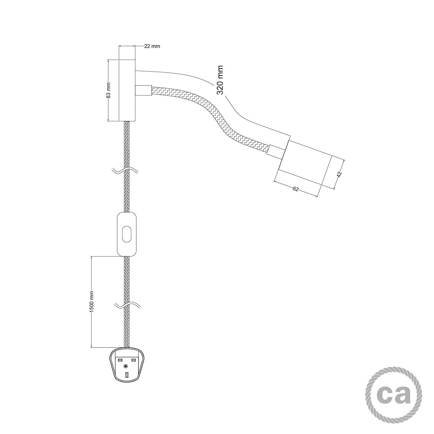 Lampada Spostaluce Flex 30 snodabile con faretto GU1d0 e spina UK - Titanio satinato