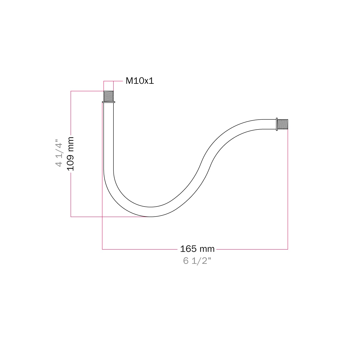 S-shaped curved extension tube for lamp, 16.5 cm metal - Satin Titanium