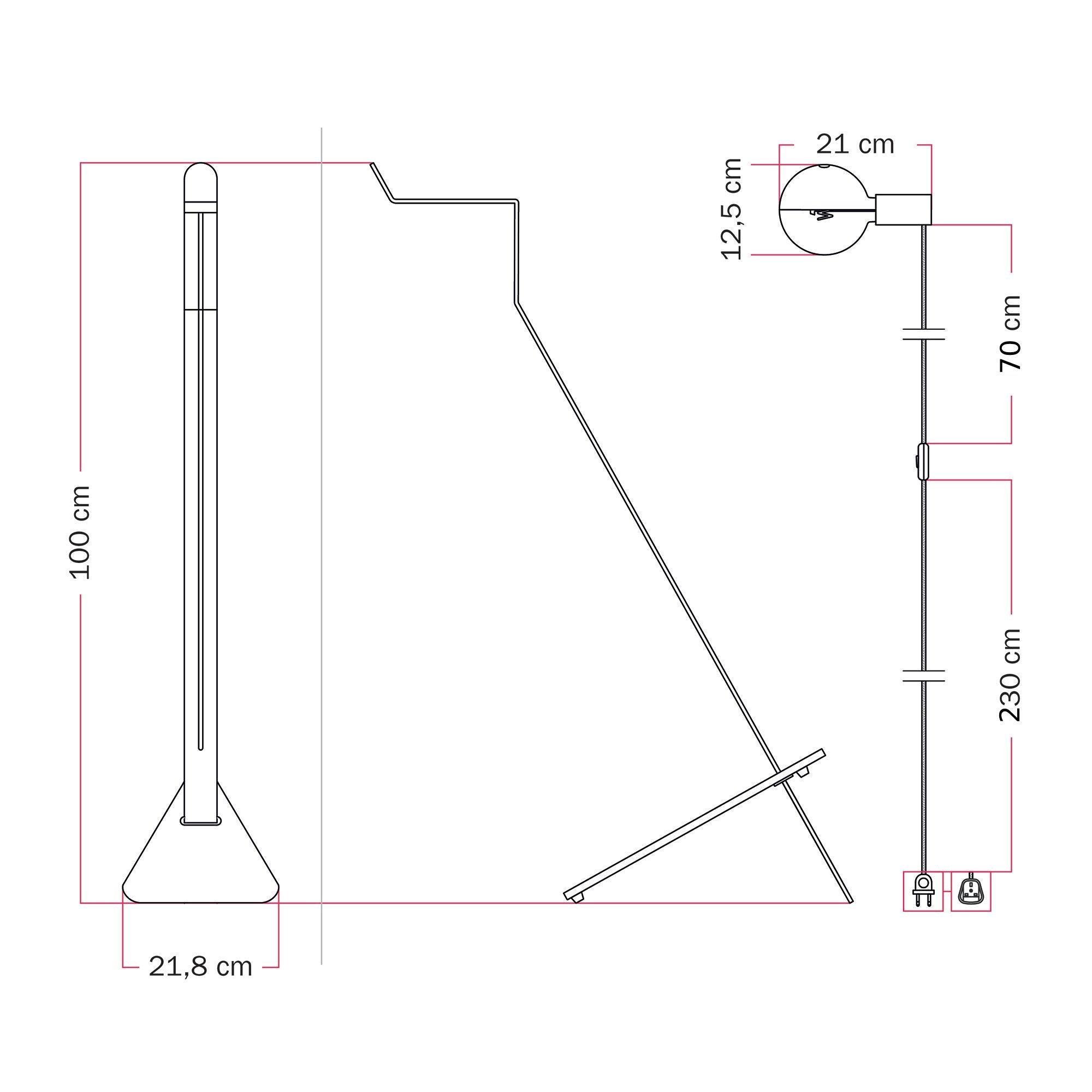Lampada da terra inclinabile con lampadina LED G125 verniciata e spina UK - Mario Talia - Arancione