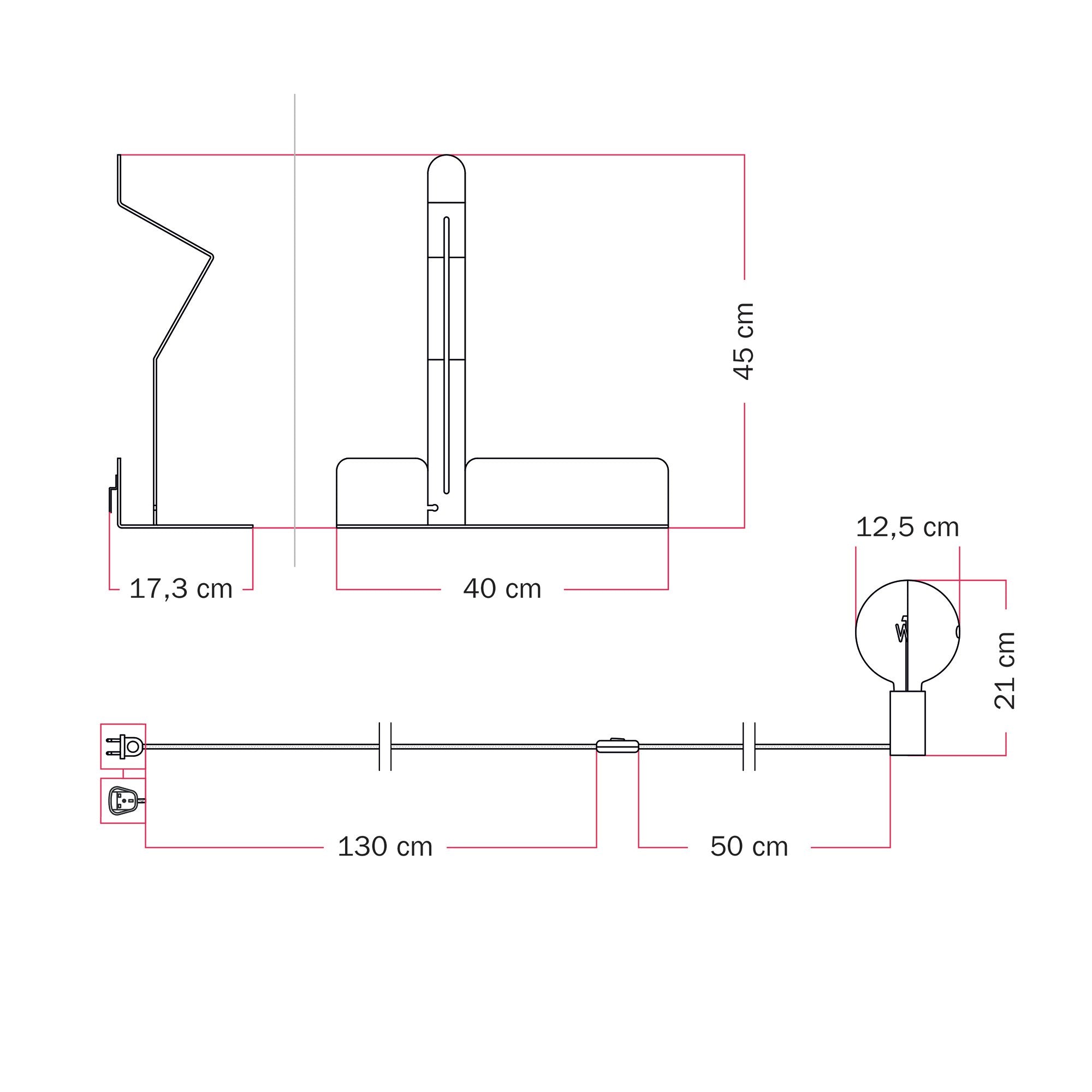 Lampada da parete con mensola, lampadina LED G125 verniciata e spina UK - Murio Talia - Bianco