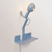 Wall lamp with shelf, painted LED G125 light bulb, and UK plug - Murio Talia - Blue