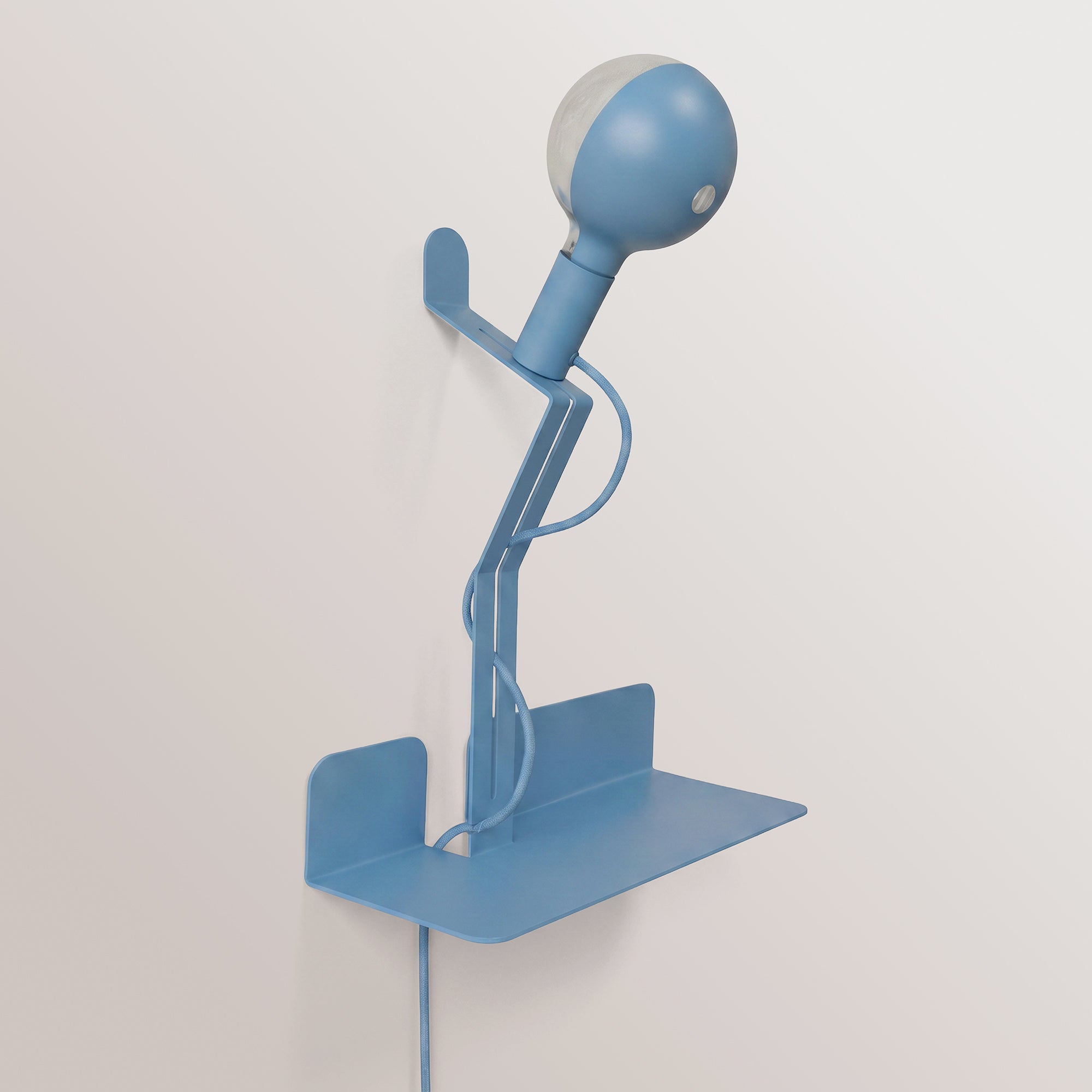 Wall lamp with shelf, painted LED G125 light bulb, and UK plug - Murio Talia - Blue