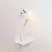Wall lamp with shelf, adjustable magnetic spotlight, and UK plug - Murio Tubo - White