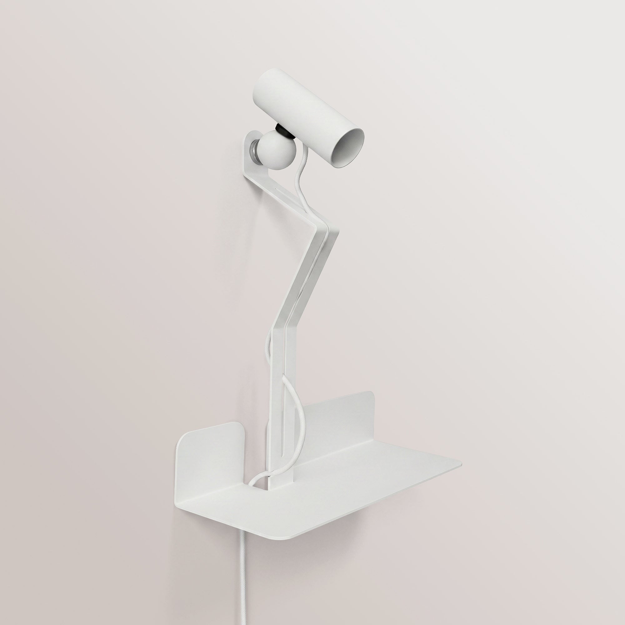 Wall lamp with shelf, adjustable magnetic spotlight, and UK plug - Murio Tubo - White