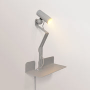 Wall lamp with shelf, adjustable magnetic Spotlight and UK Plug - Murio Tube - Grey