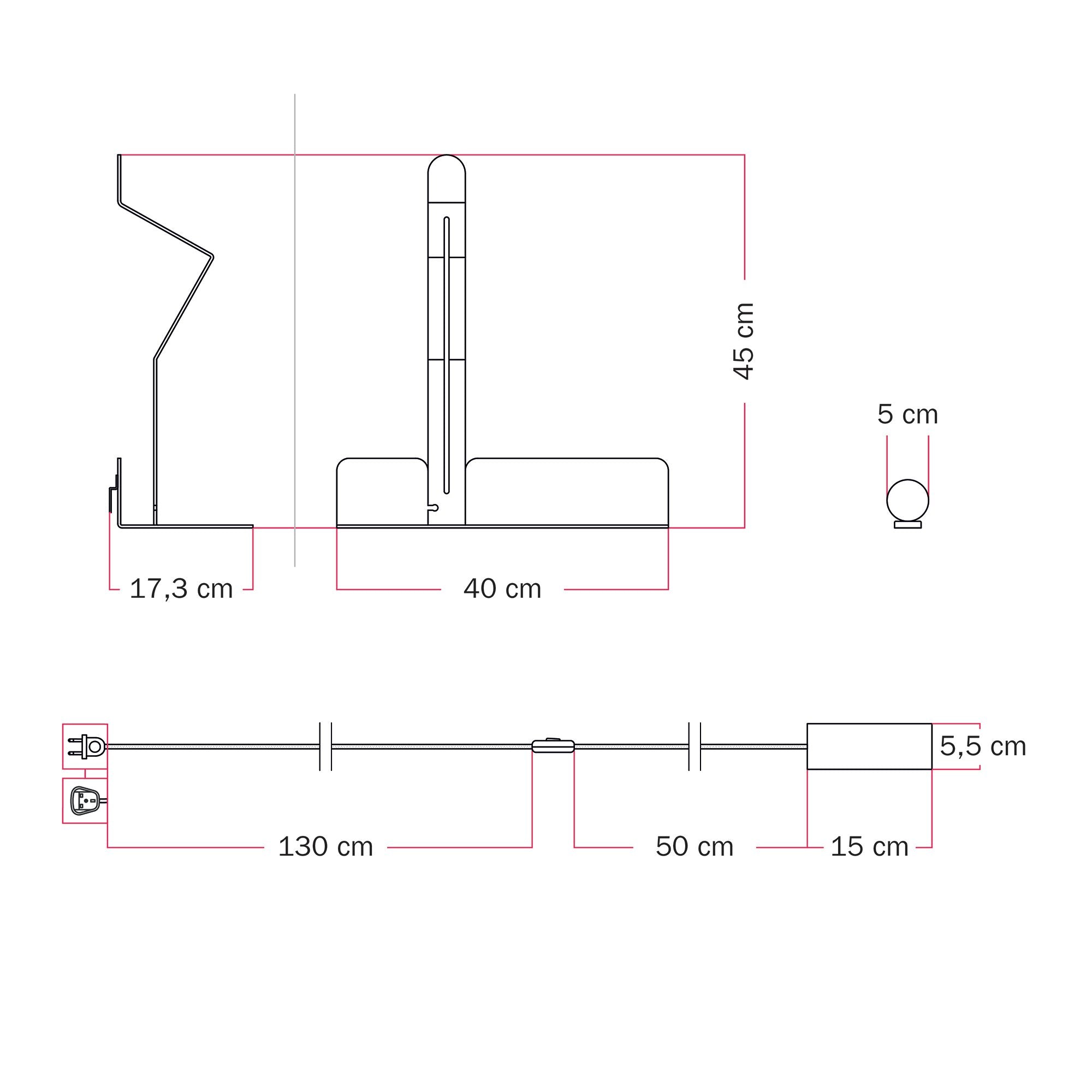 Lampada da parete con mensola, faretto magnetico orientabile e spina UK - Murio Tubo - Rosso