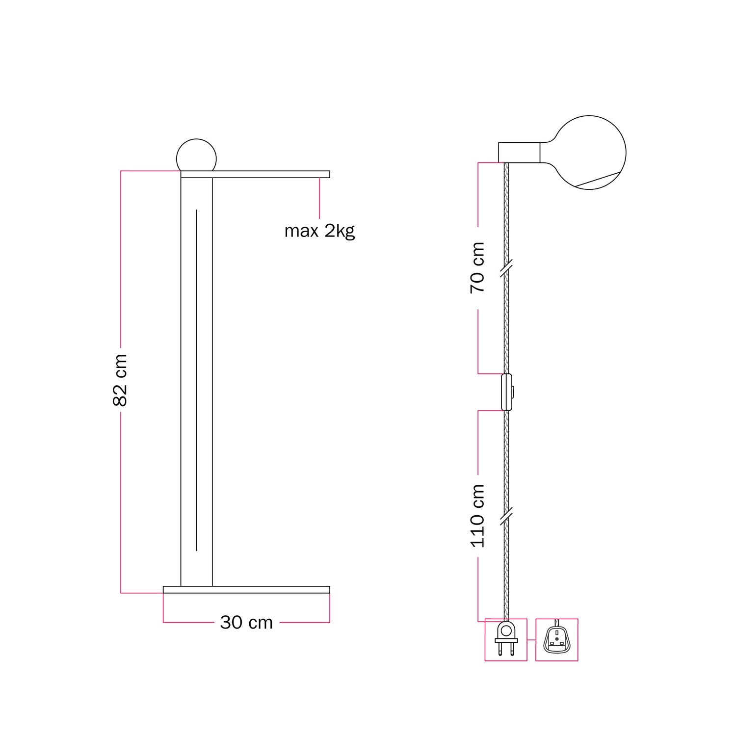 Rocco - Lampada da terra con spina UK e lampadina Camo - Giallo
