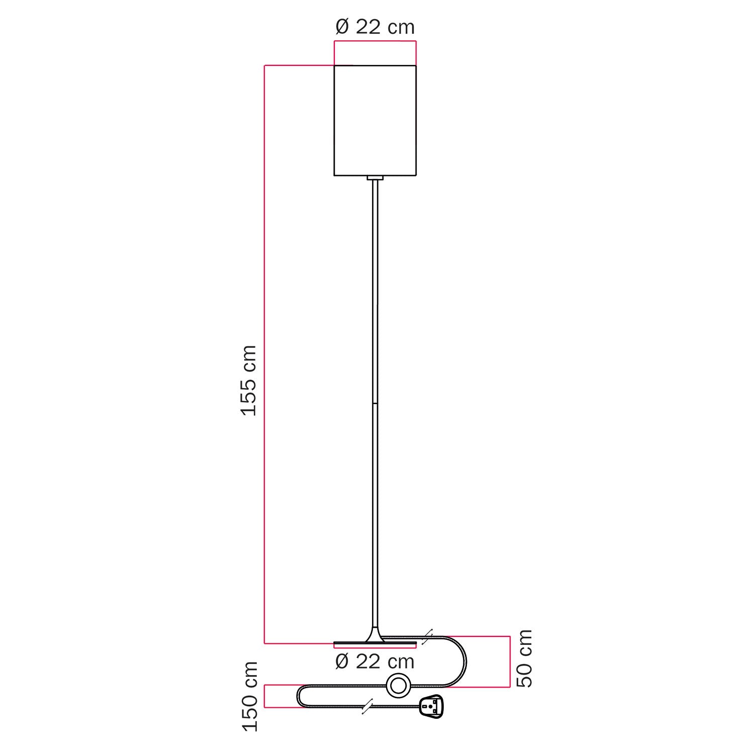 Lampada da terra MAG-Y con base metallica tonda, paralume Cilindro M e spina UK - Bianco opaco