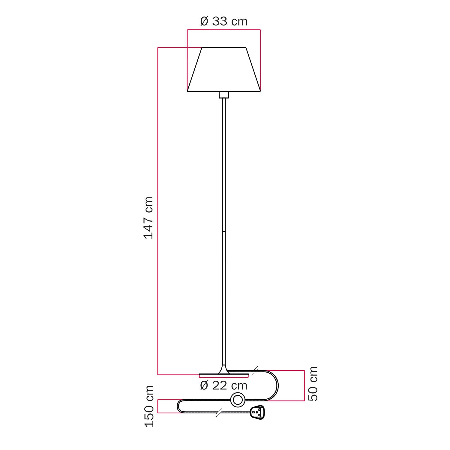 Lampada da terra MAG-Y con base metallica tonda, paralume Impero M e spina UK - Bianco opaco