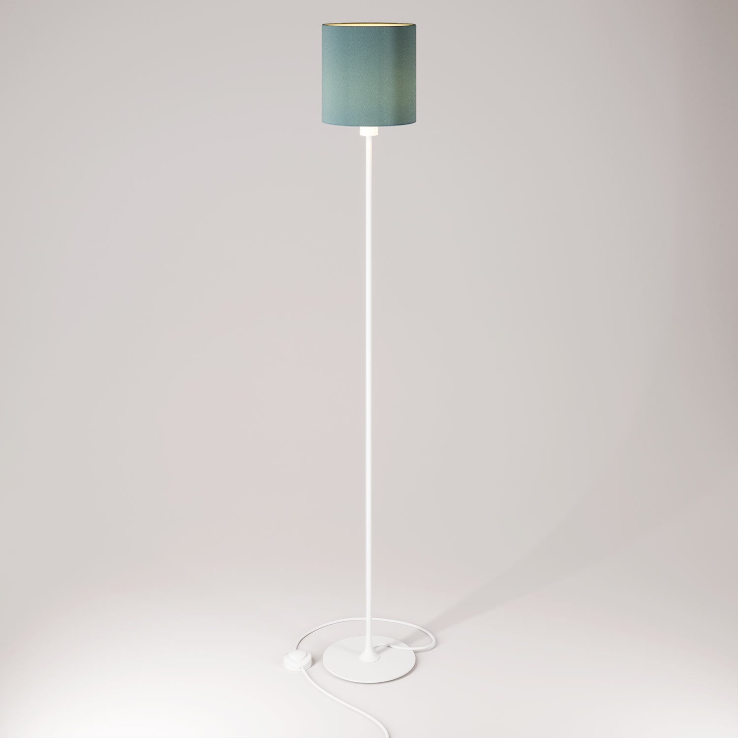 Lampada da terra MAG-Y con base metallica tonda, paralume Cilindro M e spina UK - Bianco opaco
