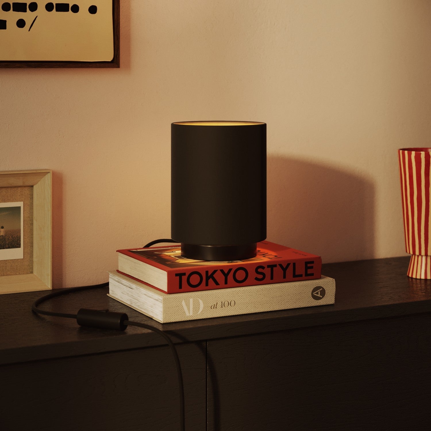 Paralume Cilindro S in tessuto con attacco E27 - Made in Italy - Nero/Oro