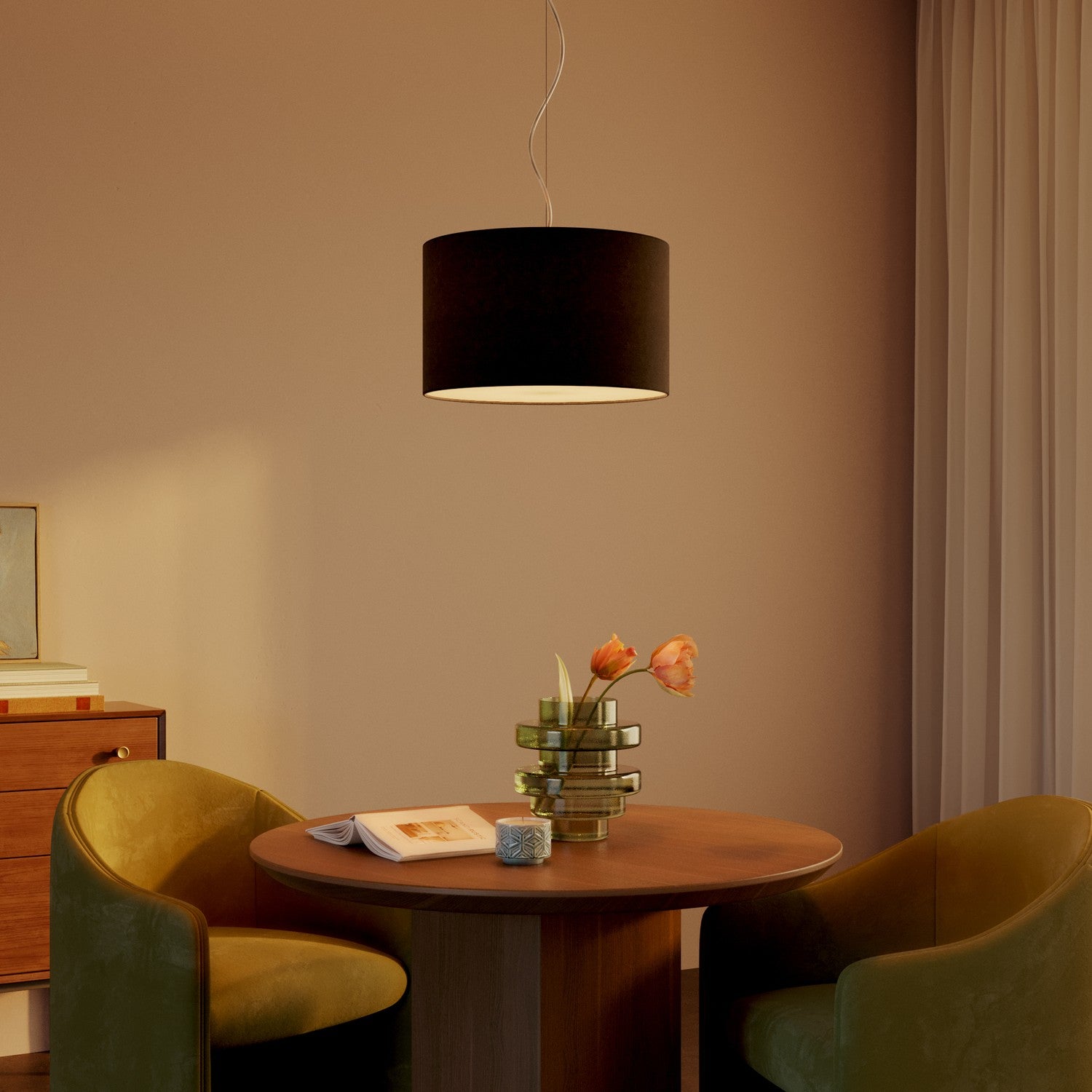 Lampada a sospensione con paralume in tessuto Cilindro Small - Made in Italy - Lana Grigio Scuro Si