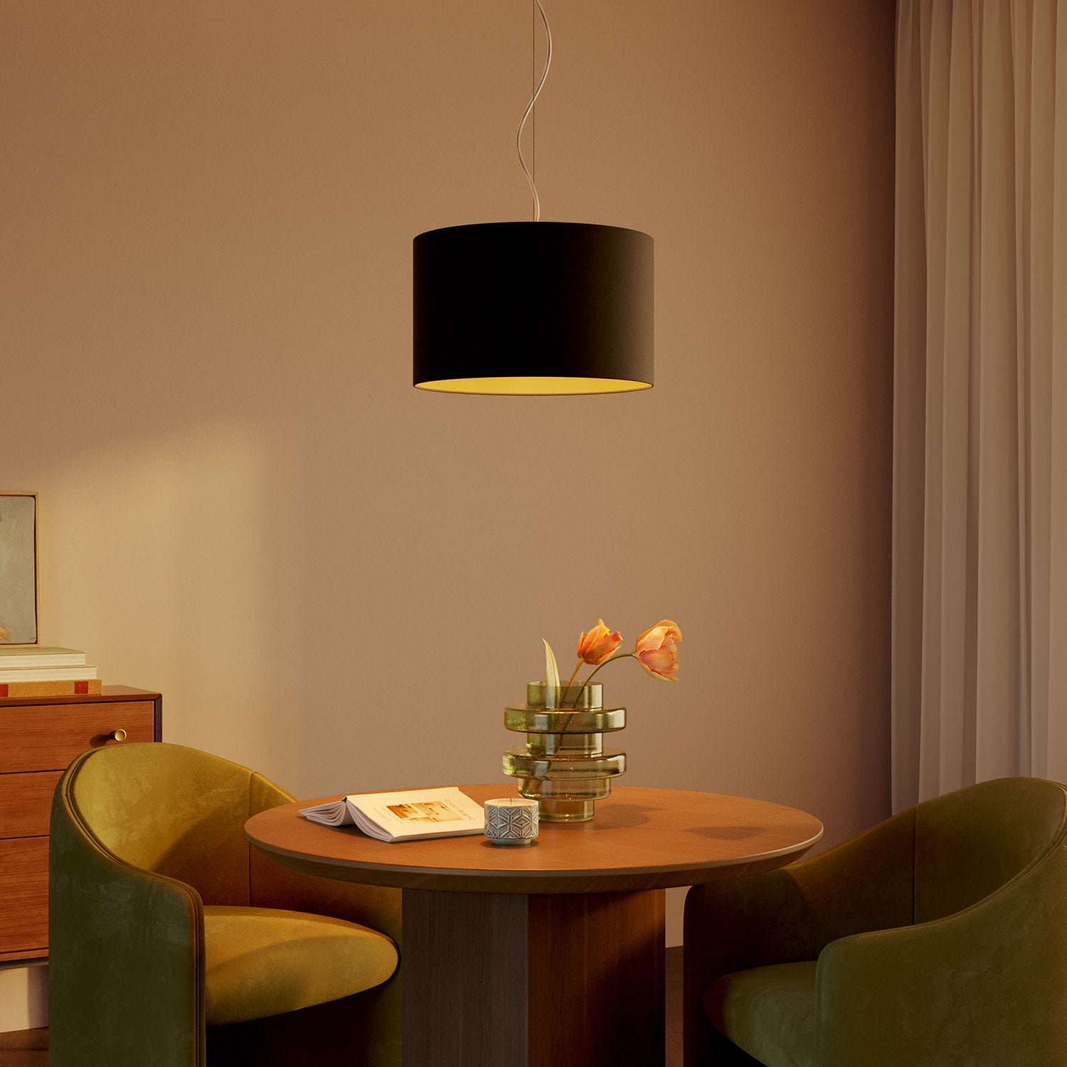 Lampada a sospensione con paralume in tessuto Cilindro Small - Made in Italy - Nero/Oro No