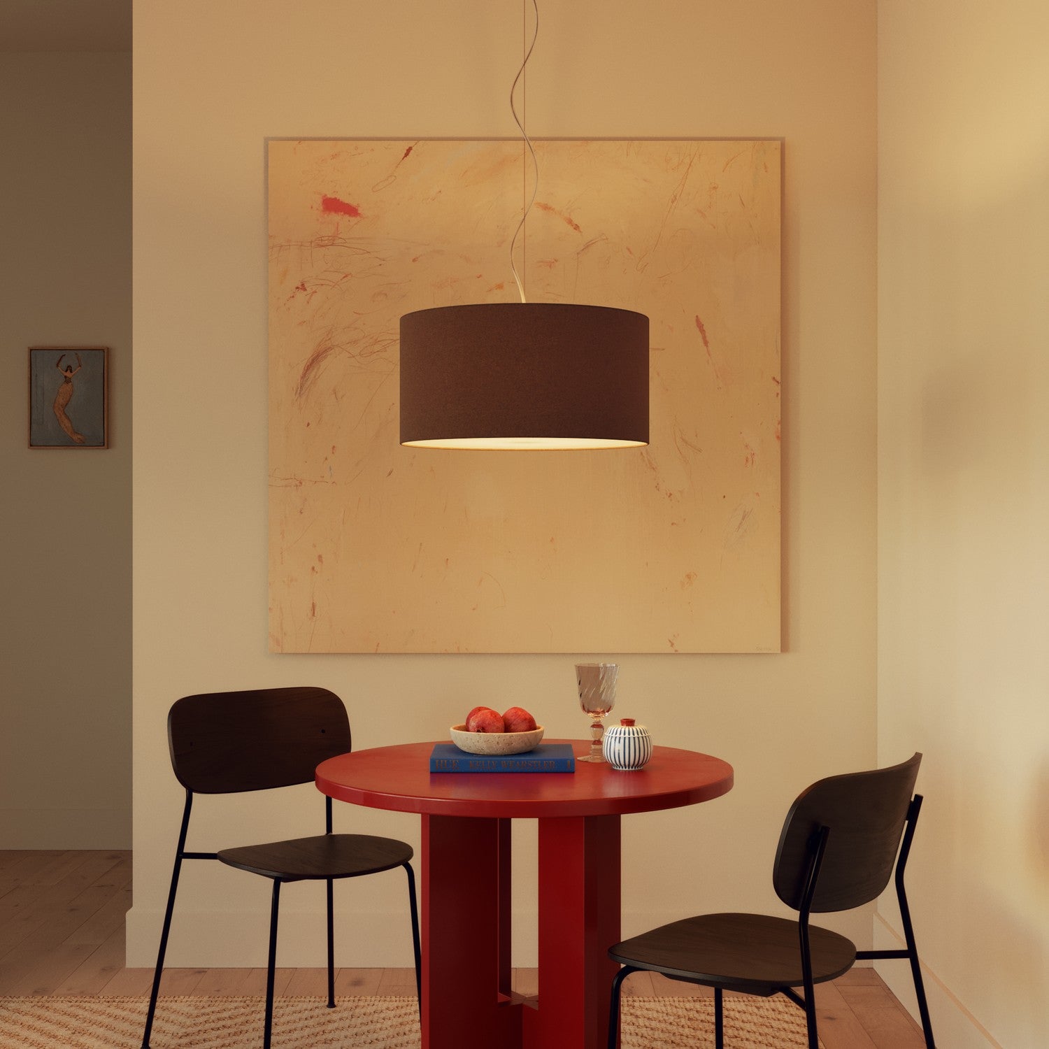 Lampada a sospensione con paralume in tessuto Cilindro Medium - Made in Italy - Lana Marrone No