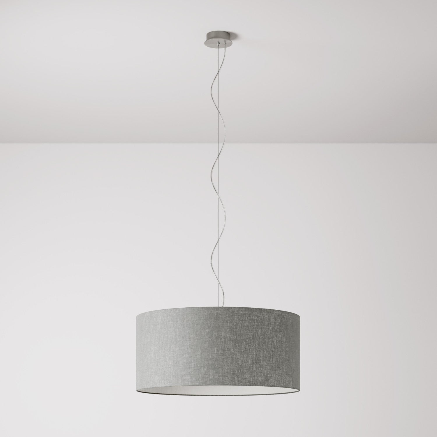 Lampada a sospensione con paralume in tessuto Cilindro Large - Made in Italy - Camelot Grigio No