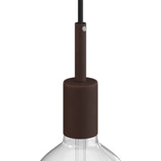 Kit portalampada E27 cilindrico in metallo con serracavo da 7 cm - Ruggine scura verniciata