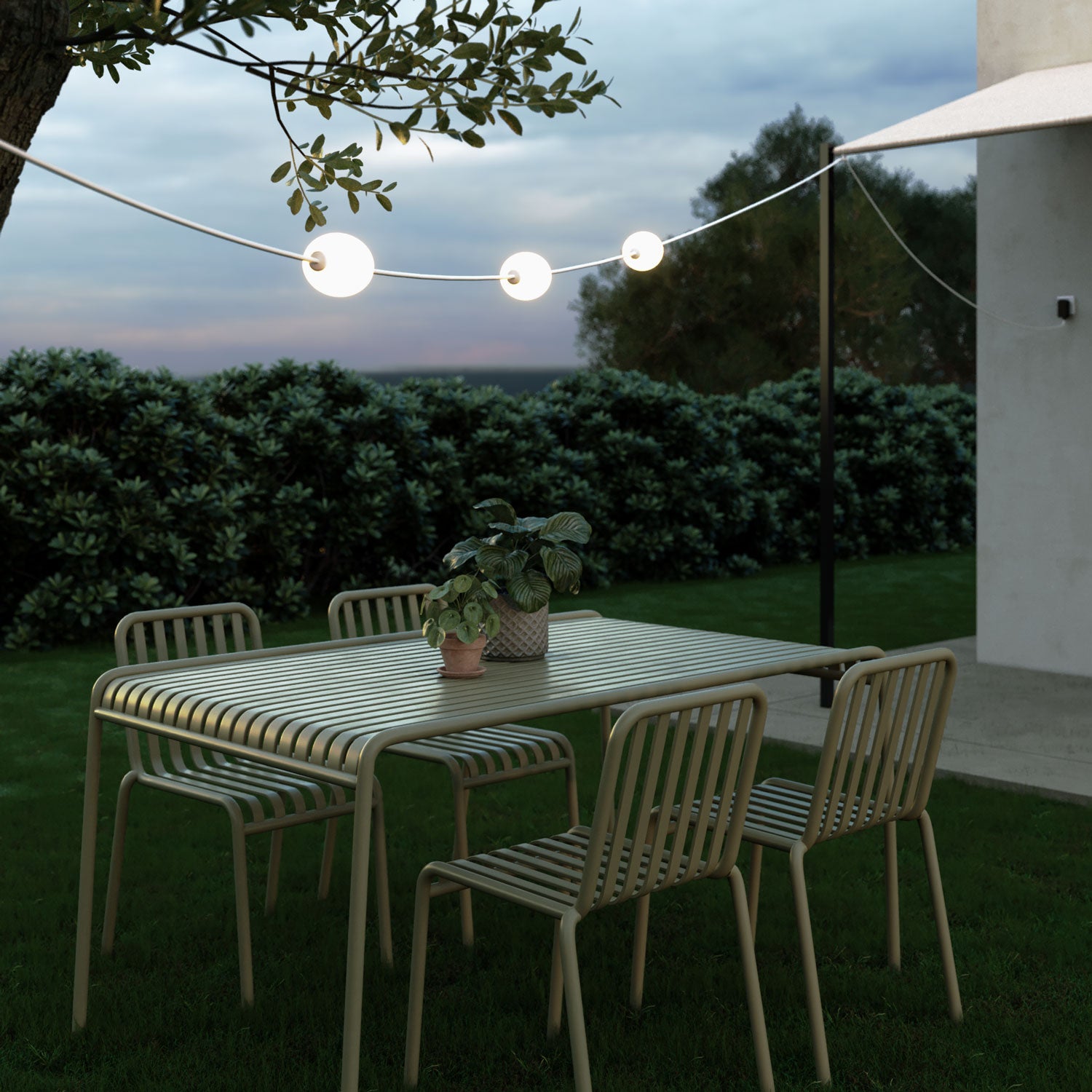 Catena luminosa 3 punti luce da esterno IP67 Bianco sabbia con spina UK - Marina3