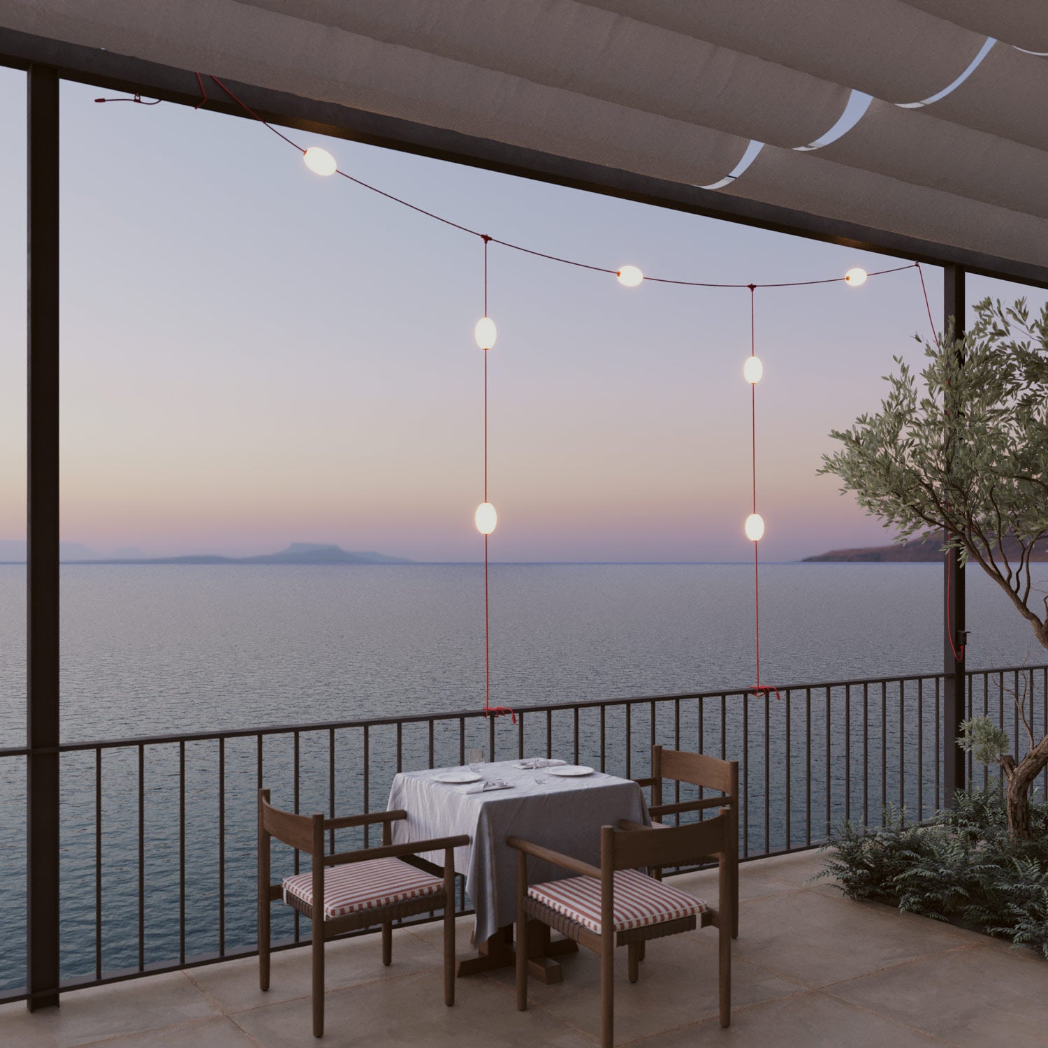 Catena luminosa reticolare 7 punti luce da esterno IP67 Rosso stella marina con spina UK - Marina GRID