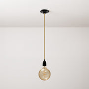 Lampada a sospensione completa di cavo tessile trecciato e finiture in porcellana - Nero