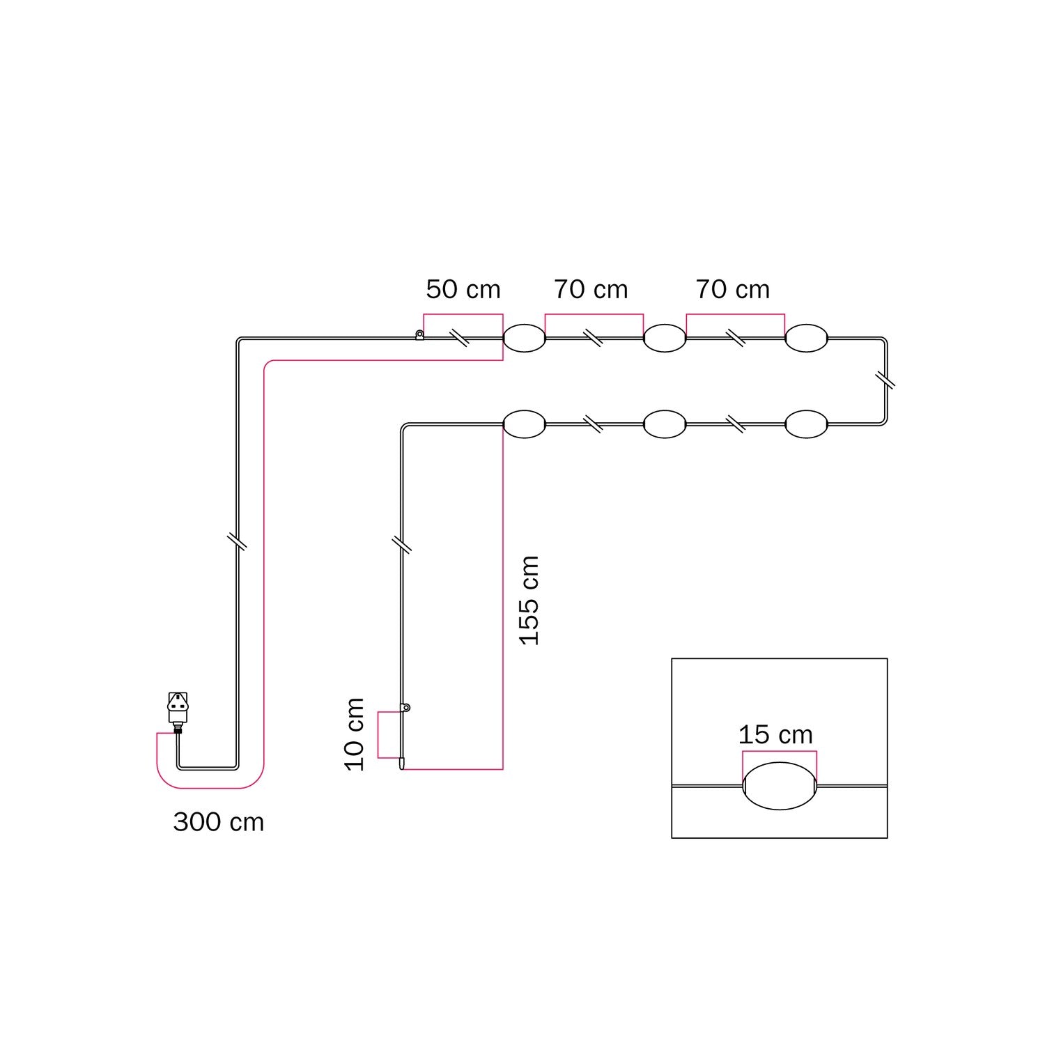 Catena luminosa 6 punti luce da esterno IP67 Rosso stella marina con spina UK - Marina6