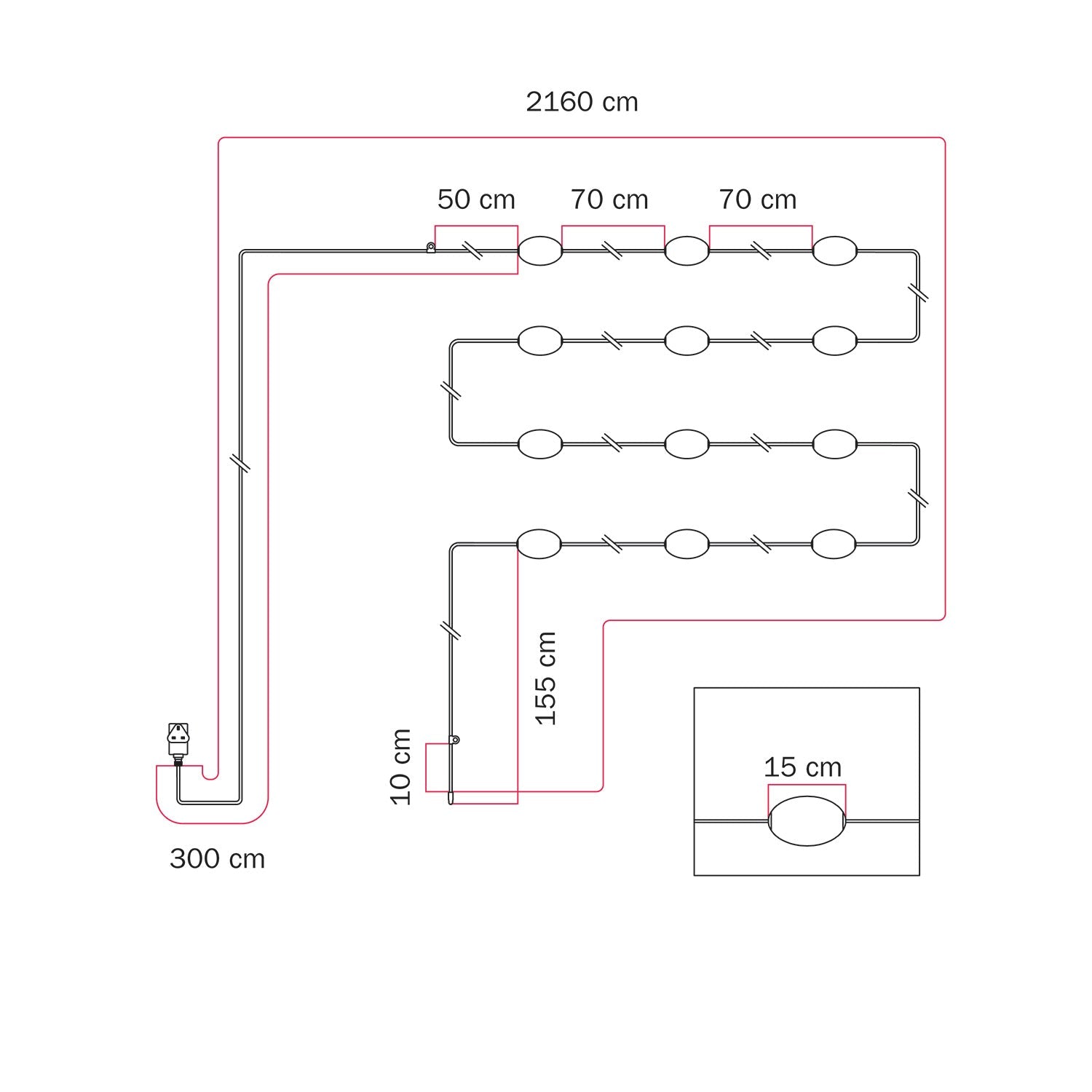 Catena luminosa 12 punti luce da esterno IP67 Grigio con spina UK - Marina12