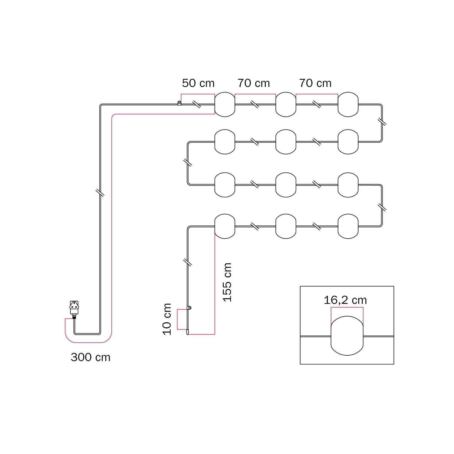Catena luminosa 12 punti luce da esterno IP67 Rosso Stella Marina con spina UK - Marina12 Cherry