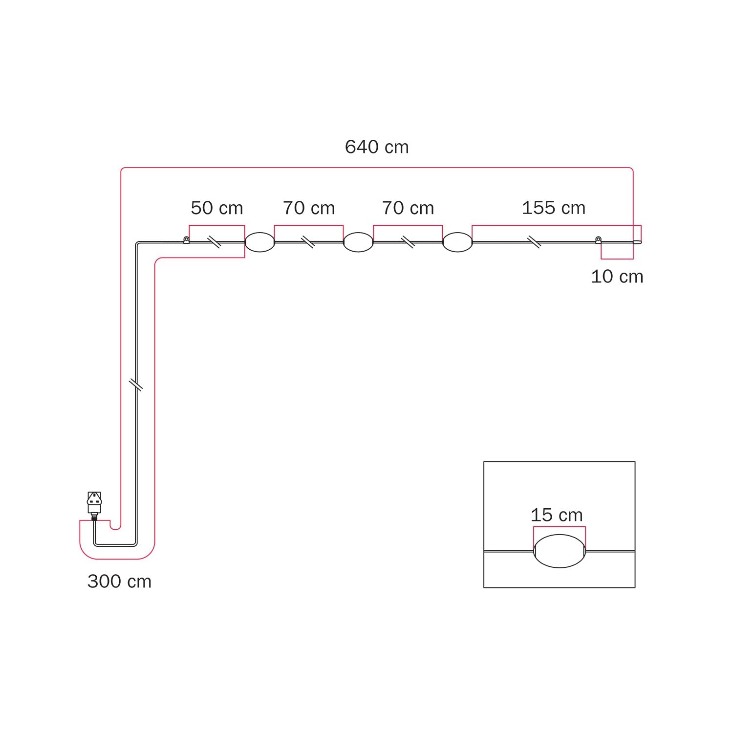 Catena luminosa 3 punti luce da esterno IP67 Bianco sabbia con spina UK - Marina3