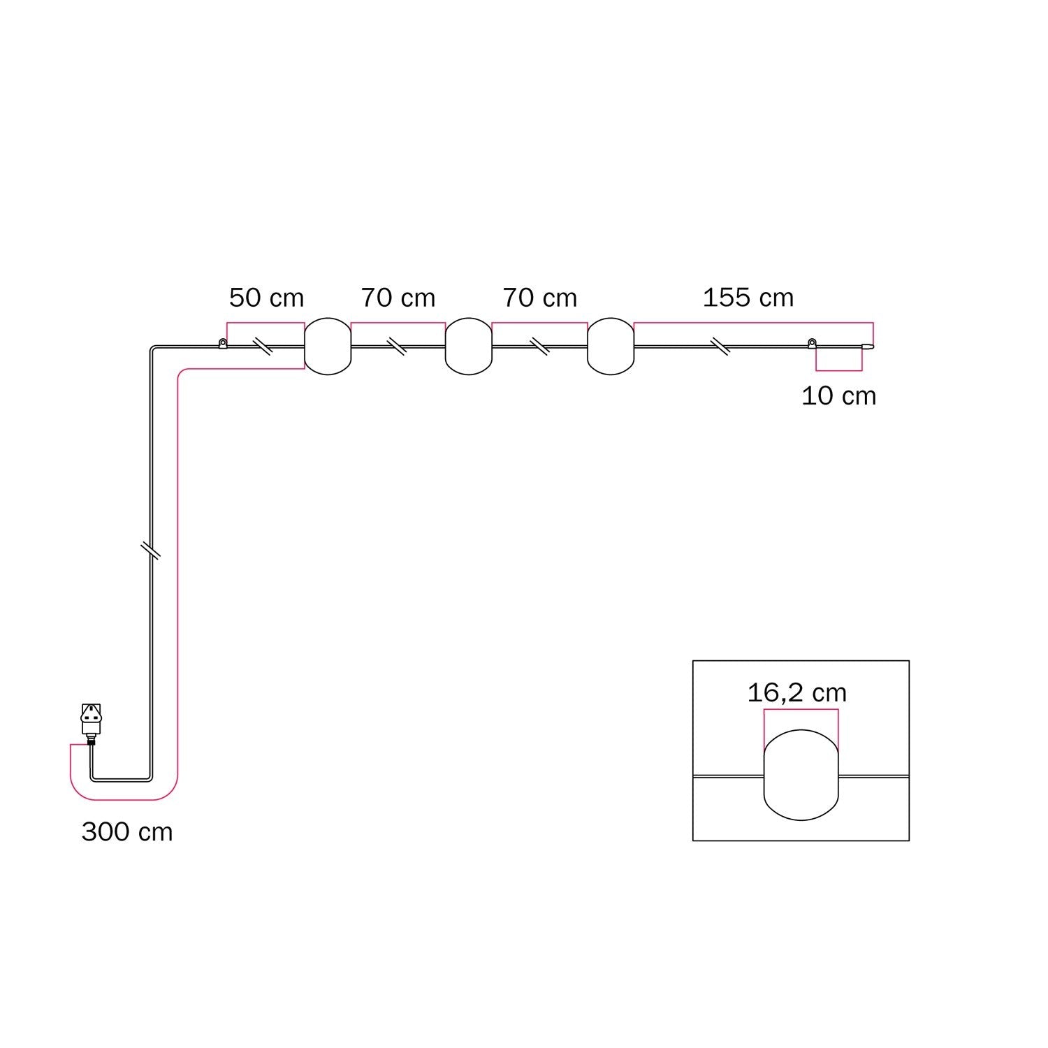 Catena luminosa 3 punti luce da esterno IP67 Grigio con spina UK - Marina3 Cherry