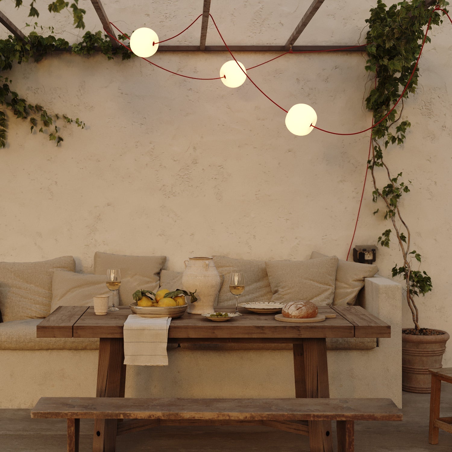 Catena luminosa 3 punti luce da esterno IP67 Rosso Stella Marina con spina UK - Marina3 Cherry 140 cm