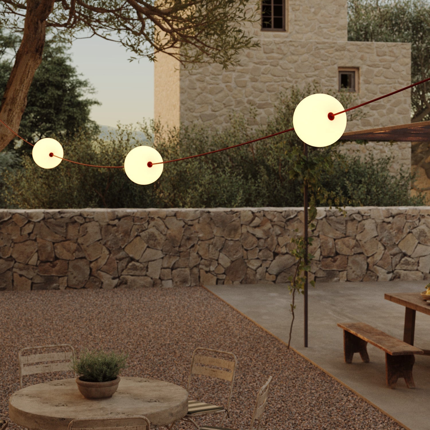 Catena luminosa 3 punti luce da esterno IP67 Rosso Stella Marina con spina UK - Marina3 Cherry 140 cm