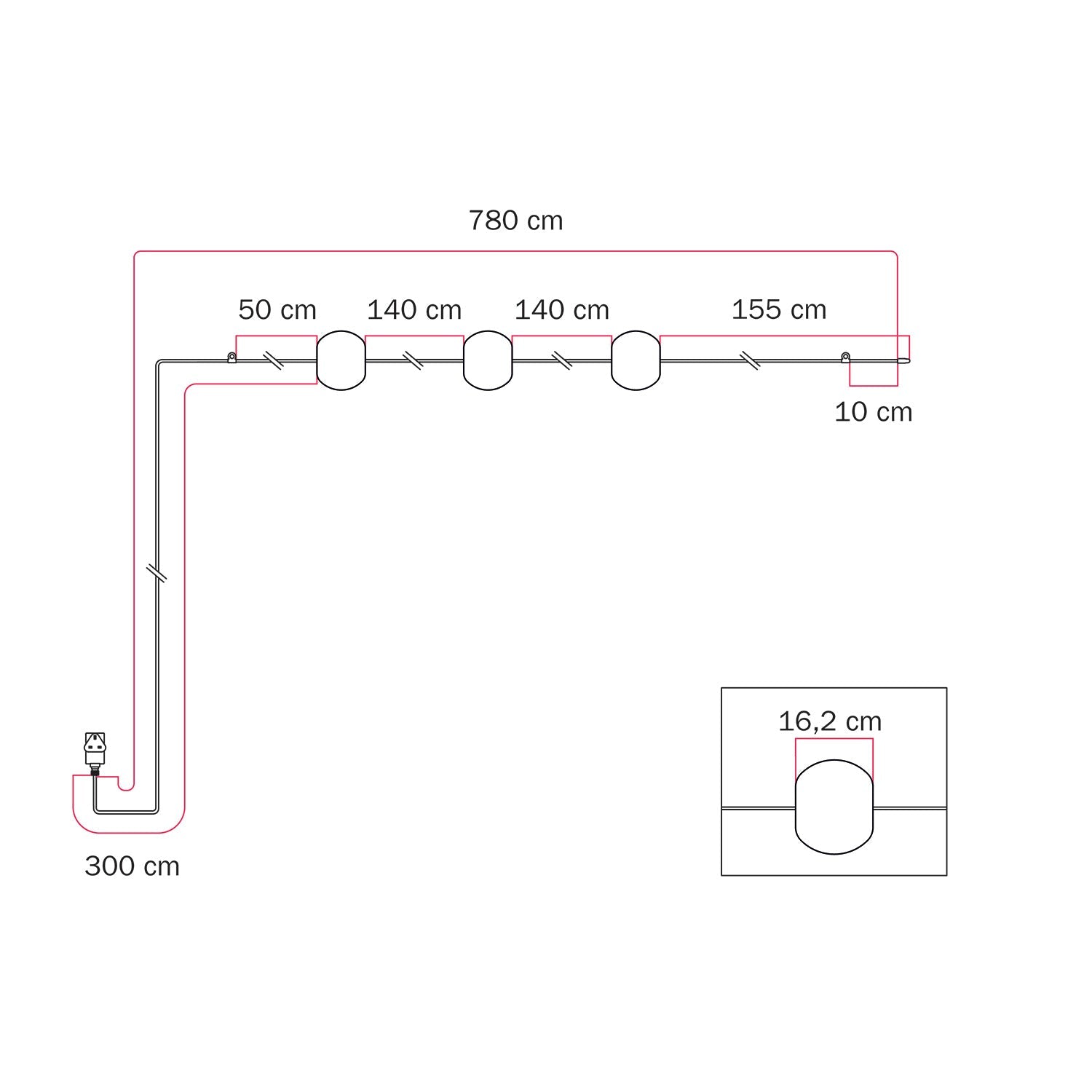 Catena luminosa 3 punti luce da esterno IP67 Rosso Stella Marina con spina UK - Marina3 Cherry 140 cm
