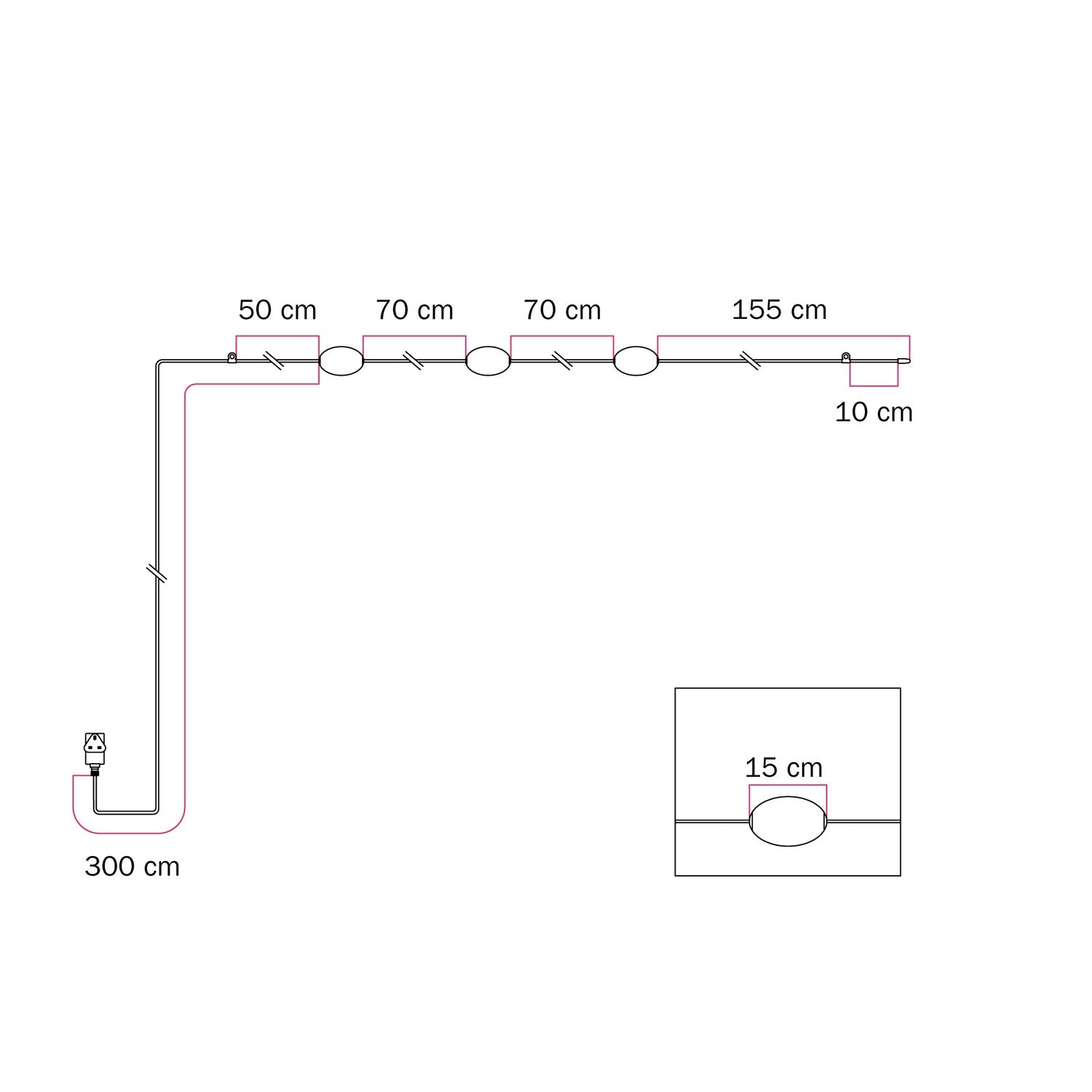Catena luminosa 3 punti luce da esterno IP67 Verde oliva con spina UK - Marina3