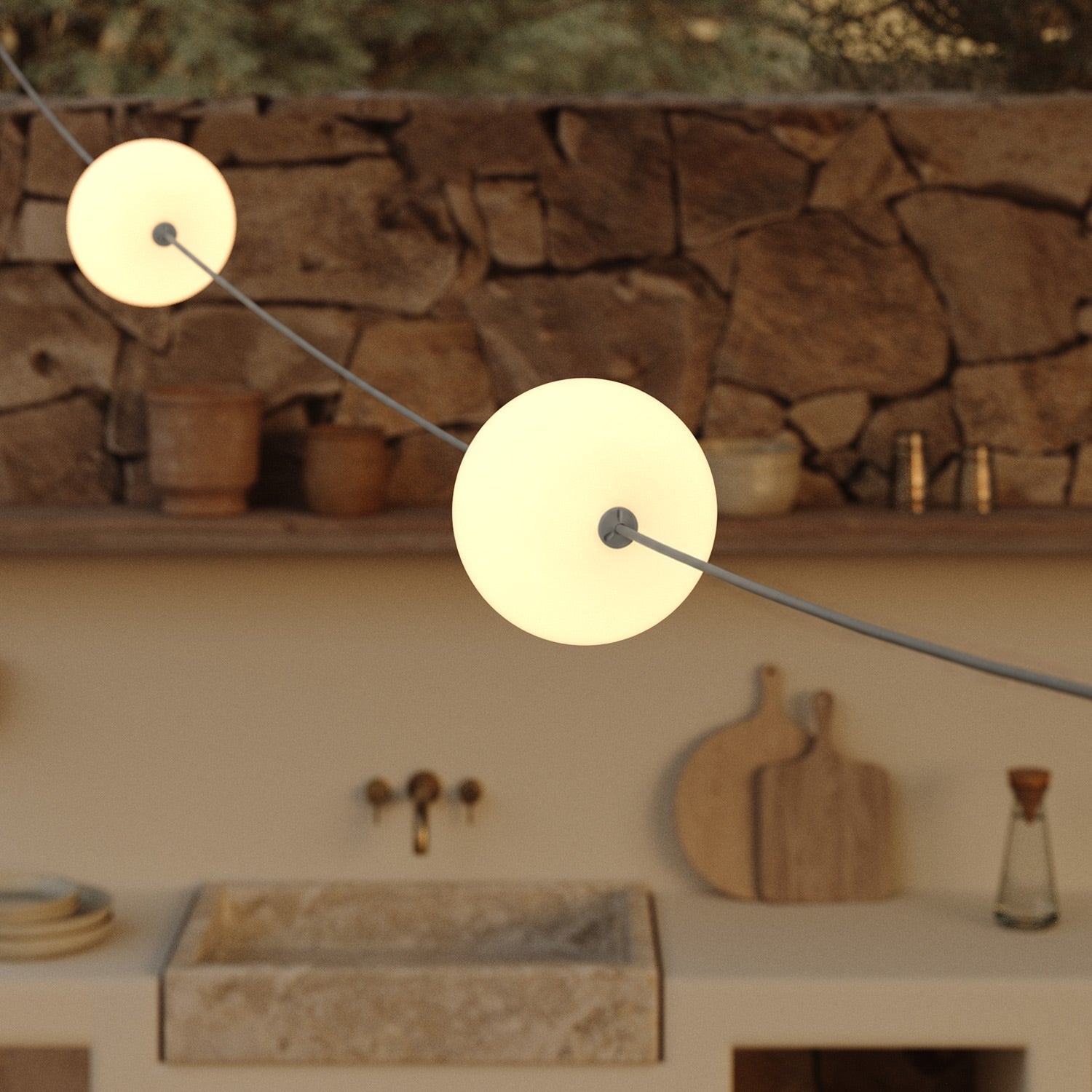 Catena luminosa 4 punti luce da esterno IP67 Grigio con spina UK - Marina4 Cherry 140 cm