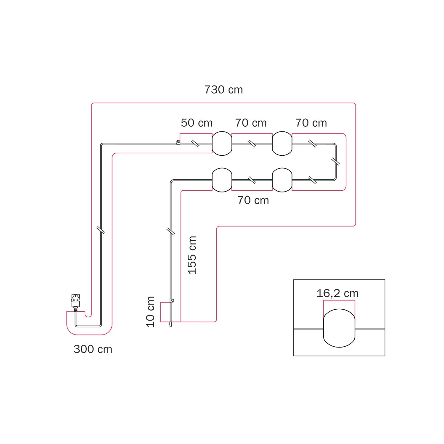 Catena luminosa 4 punti luce da esterno IP67 Rosso Stella Marina con spina UK - Marina4 Cherry 70 cm