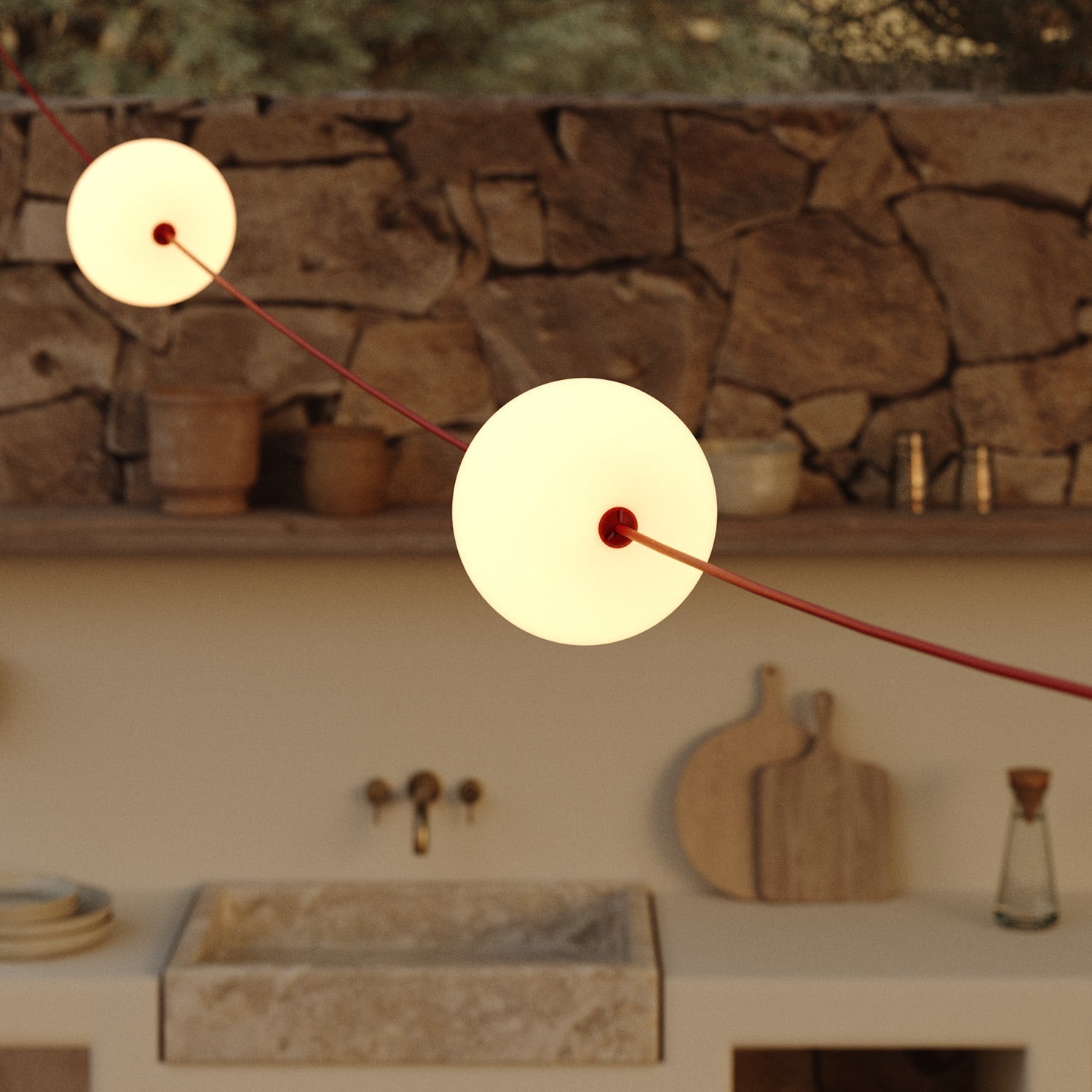Catena luminosa 4 punti luce da esterno IP67 Rosso Stella Marina con spina UK - Marina4 Cherry 140 cm