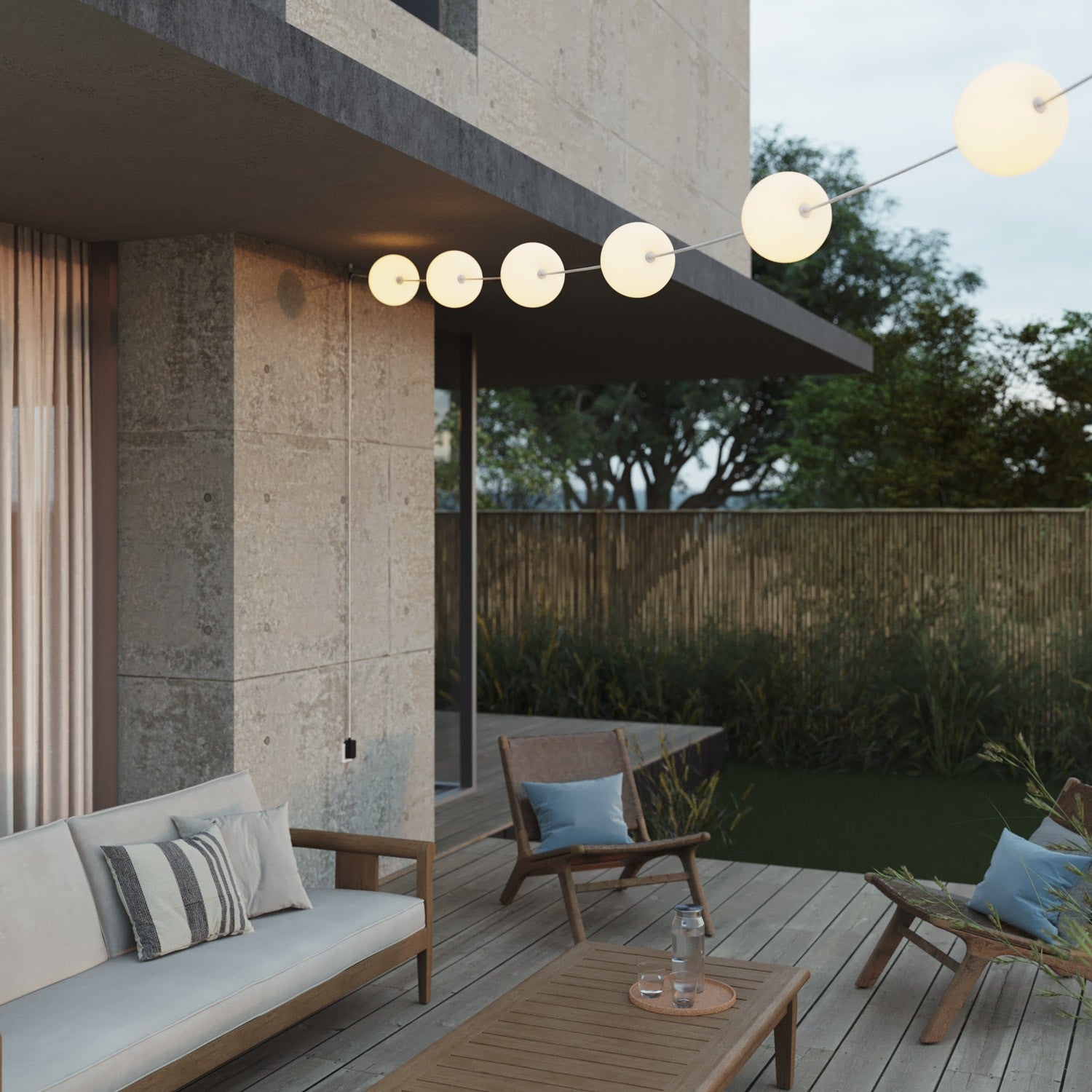 Catena luminosa 6 punti luce da esterno IP67 Bianco Sabbia con spina UK - Marina6 Cherry