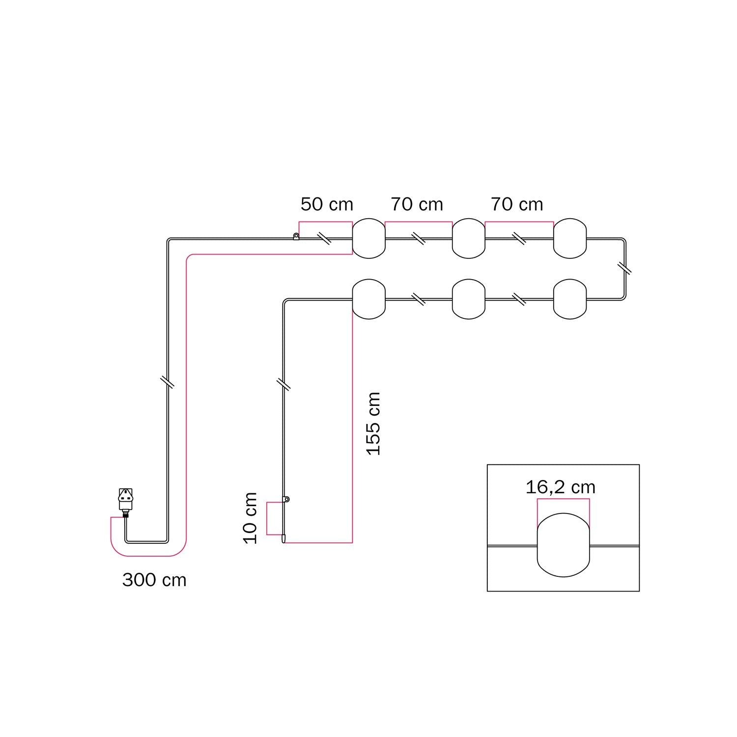 Catena luminosa 6 punti luce da esterno IP67 Desert Brown con spina UK - Marina6 Cherry