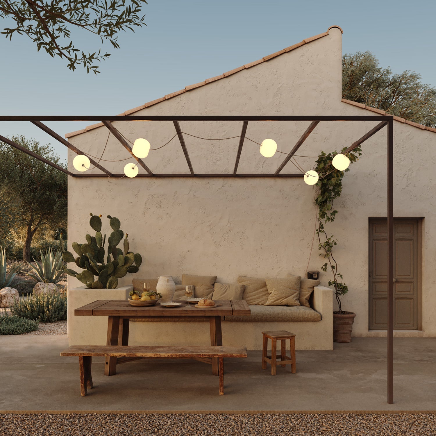 Catena luminosa 6 punti luce da esterno IP67 Desert Brown con spina UK - Marina6 Cherry 140 cm
