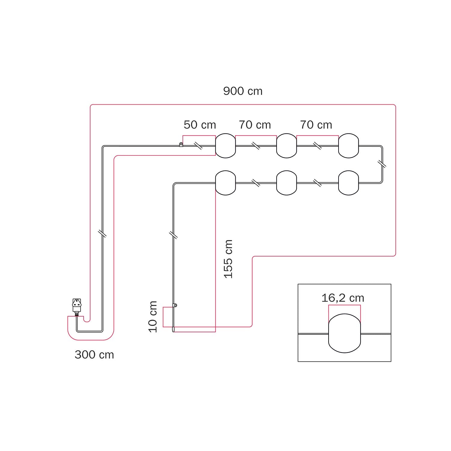 Catena luminosa 6 punti luce da esterno IP67 Grigio con spina UK - Marina6 Cherry 70 cm