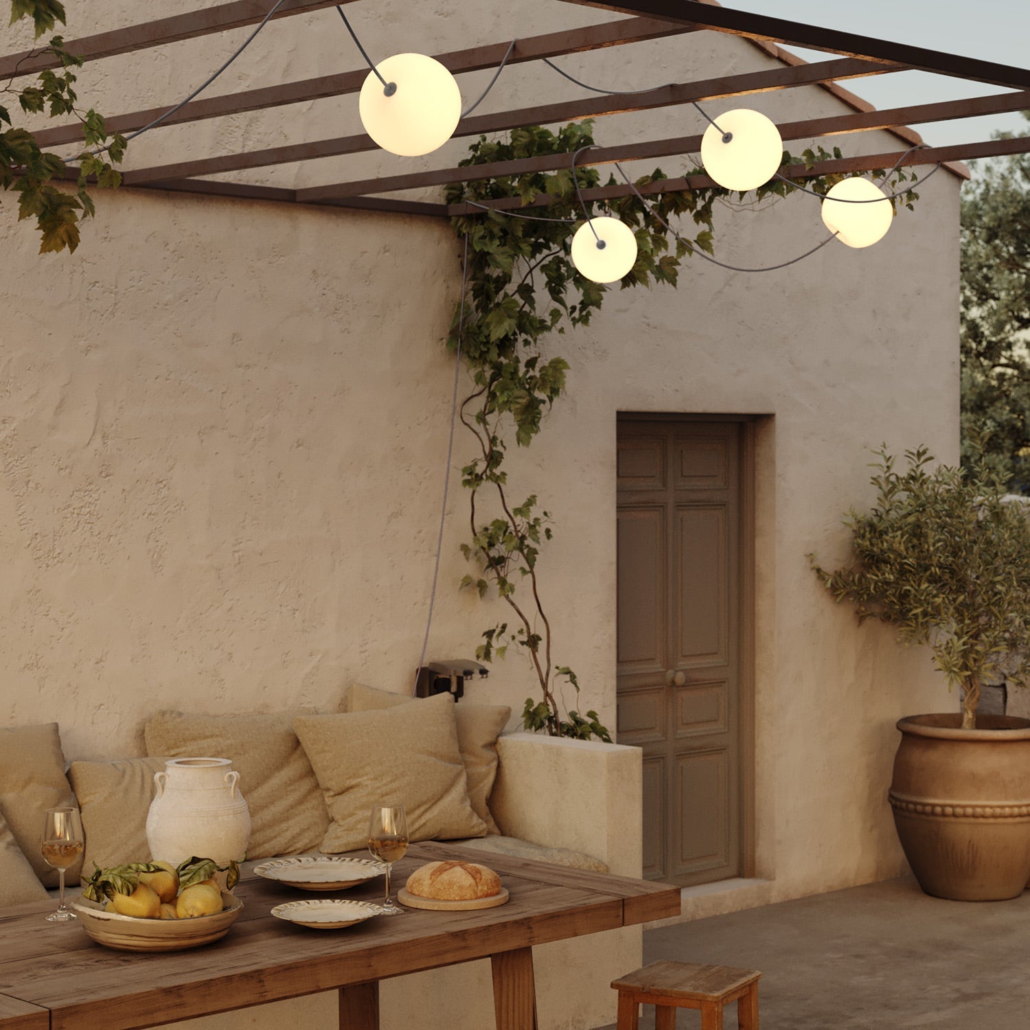 Catena luminosa 6 punti luce da esterno IP67 Grigio con spina UK - Marina6 Cherry 140 cm