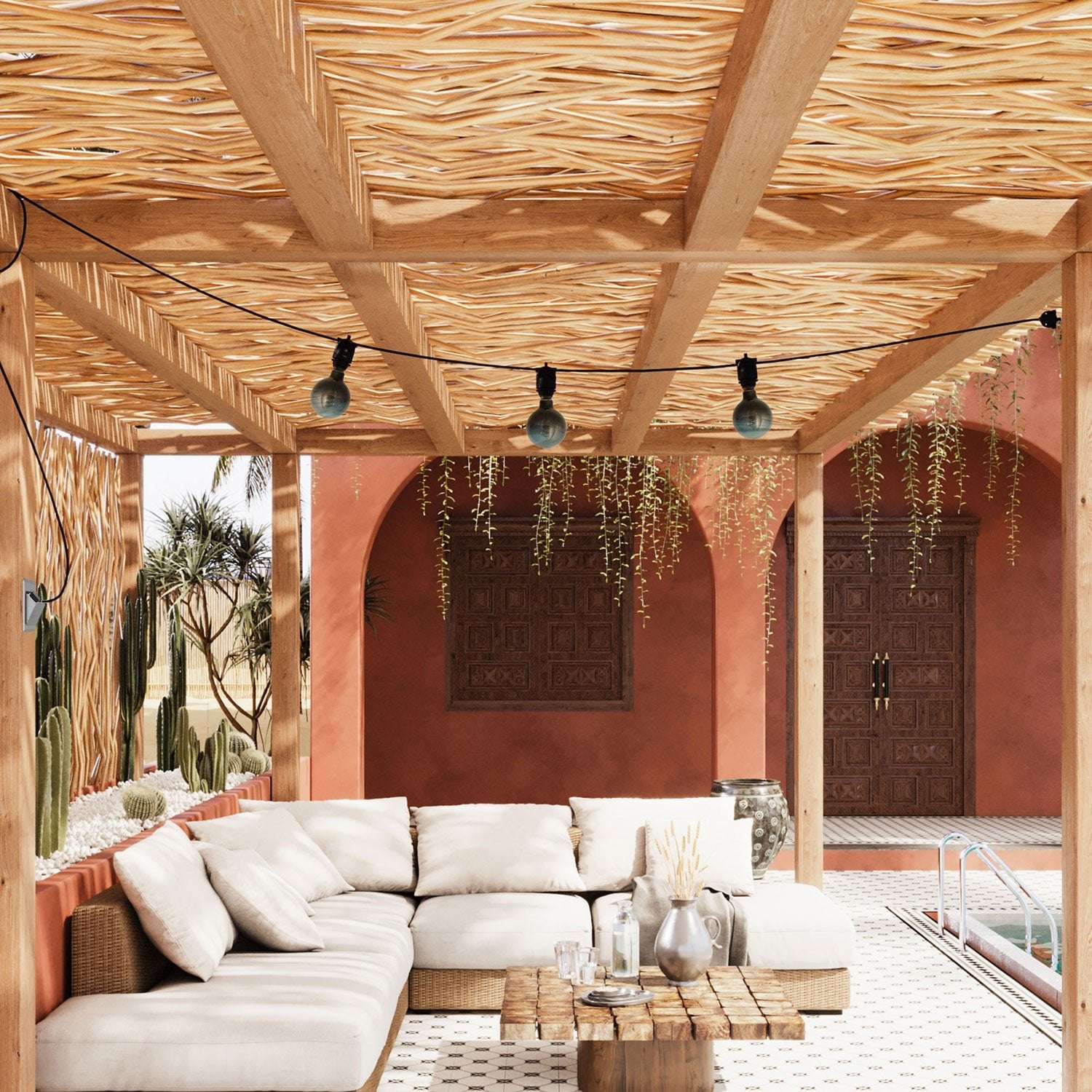 Catenaria Modulair da esterno IP65 portatile con 3 luci e spina UK - Nero