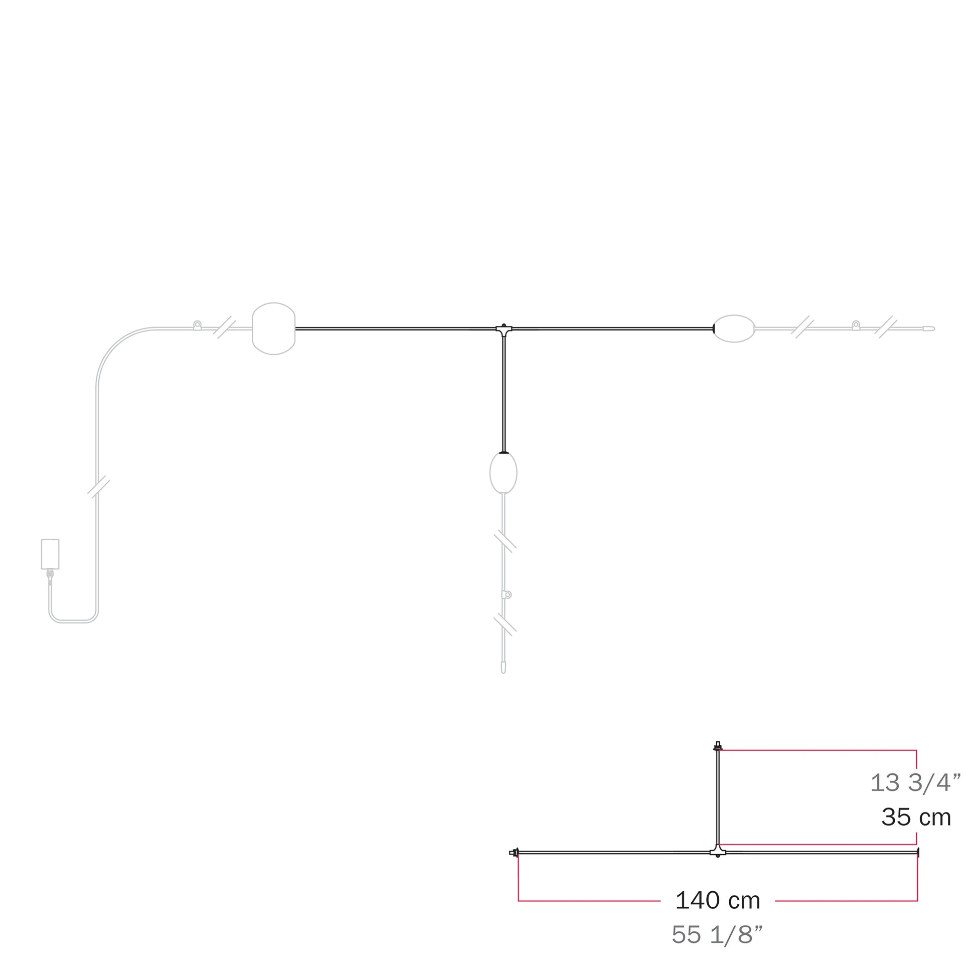 Cavo di connessione tra paralumi con forma a T - Marina - Rosso stella marina