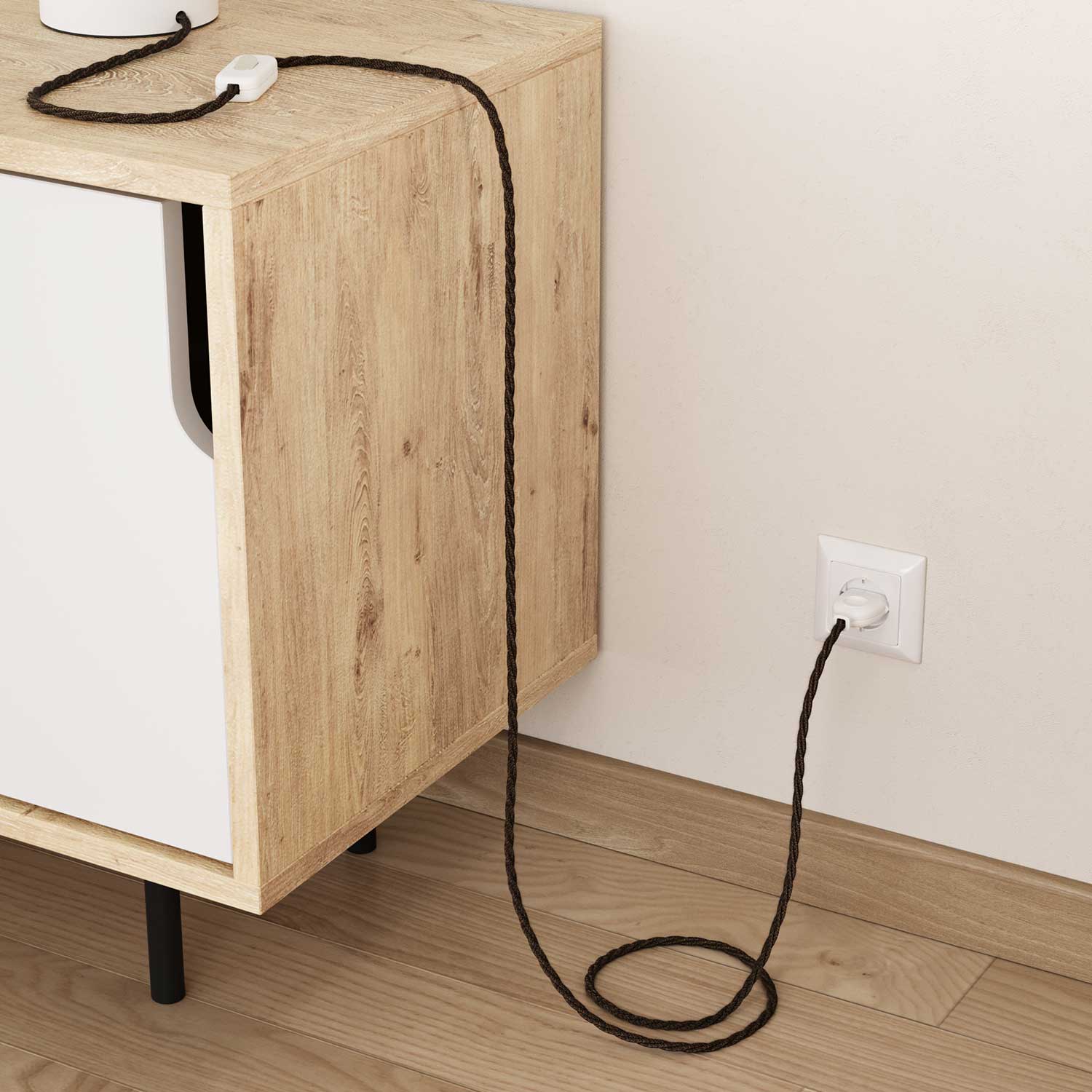Cavo elettrico trecciato in lino Marrone Melange - L'Originale Creative Cables, perfetto per decorazioni luminose uniche - TN04