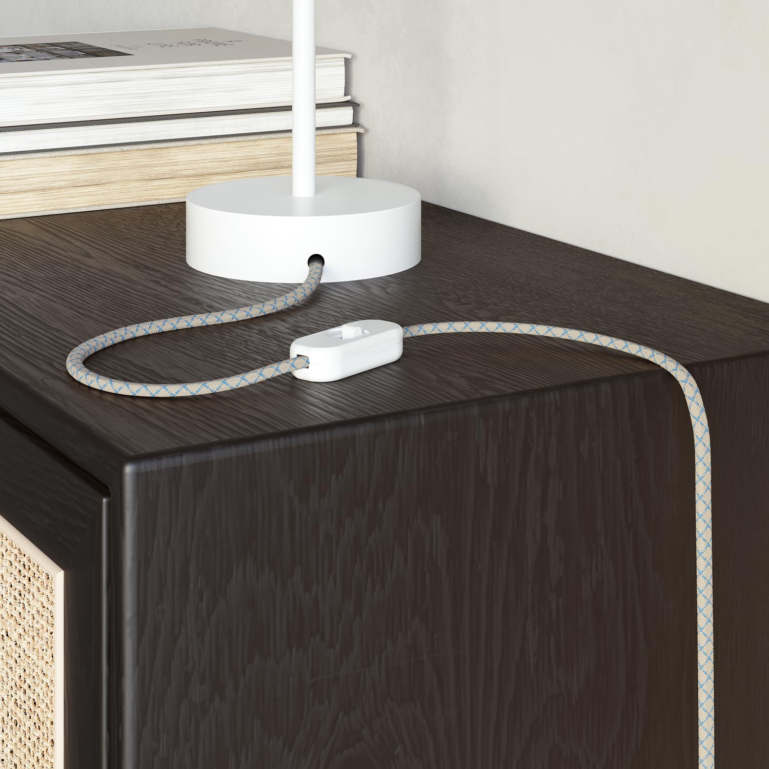 Cavo tessile piatto Blu Steward e Beige Losanga - PD65