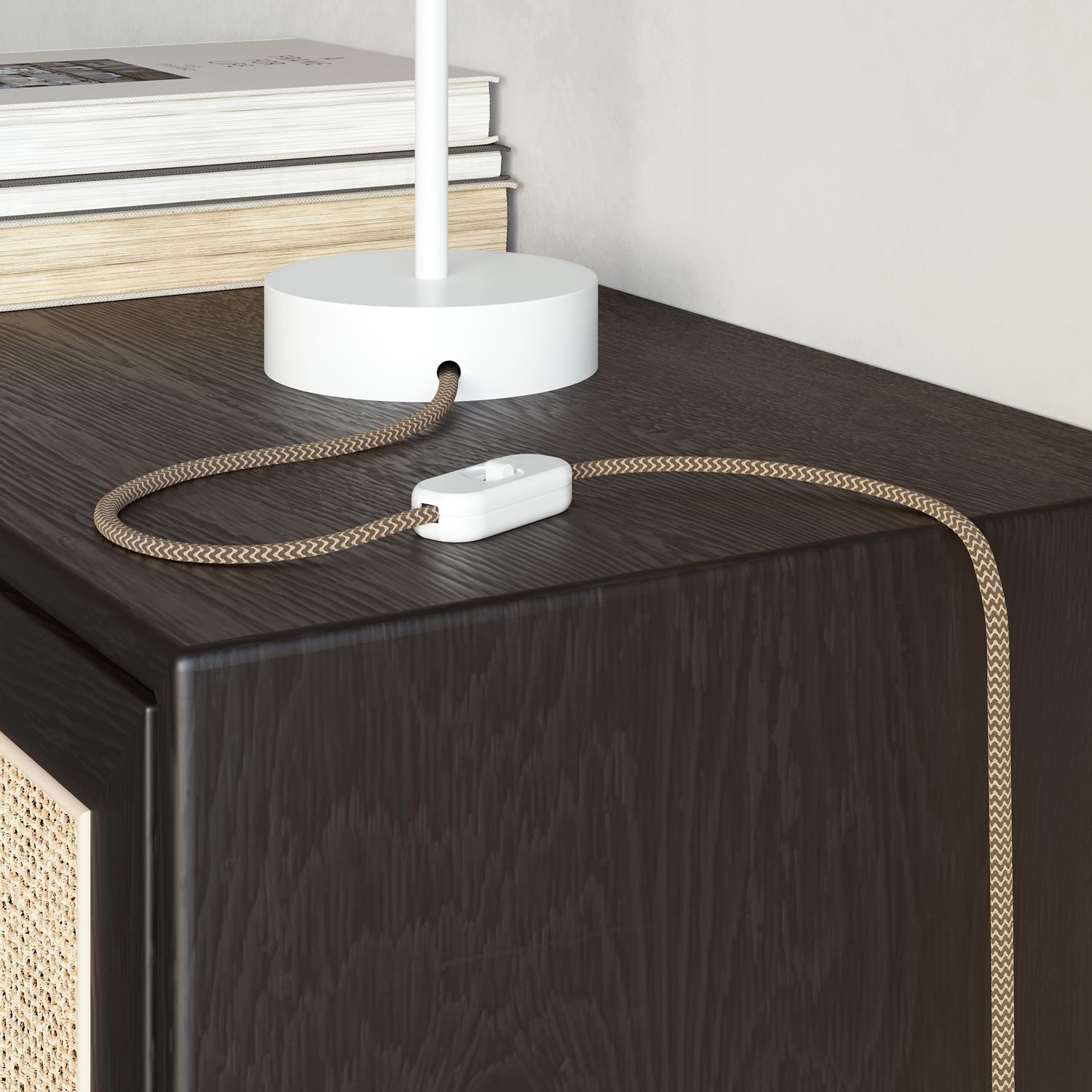 Cavo tessile piatto Lino Corteccia e Beige ZigZag - PD73