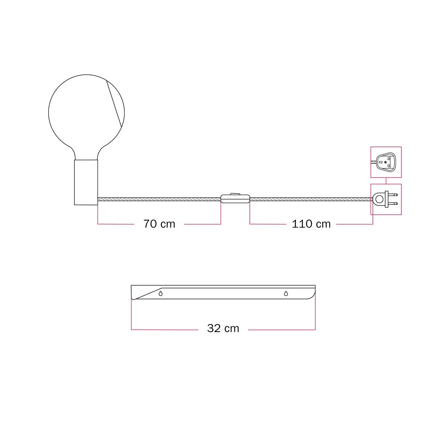 Combo Camo - Lampada con mensola e spina UK - Grigio - Creative Cables