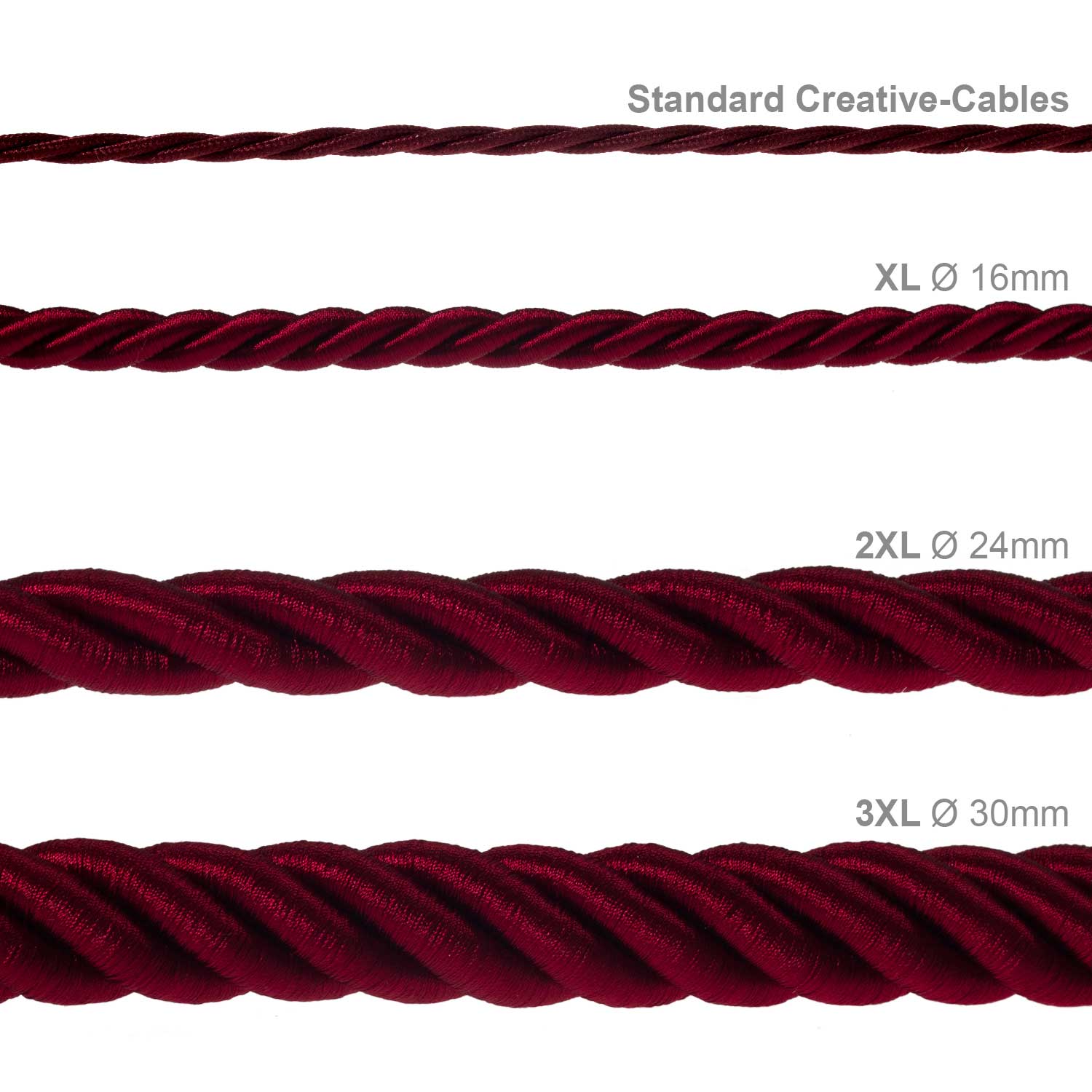 Cordone elettrico 3x0,75 rivestito in tessuto bordeaux scuro lucido