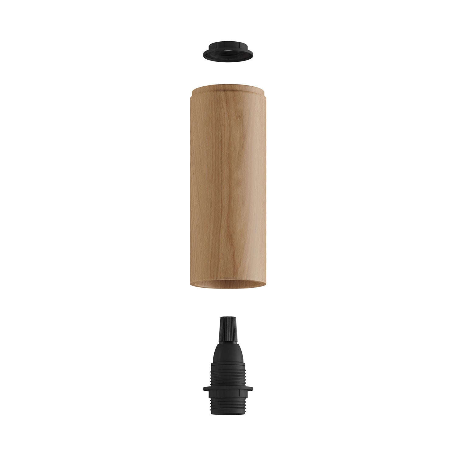 Fermaluce Wood con faretto orientabile in legno e paralume Tub-E14 - Neutro